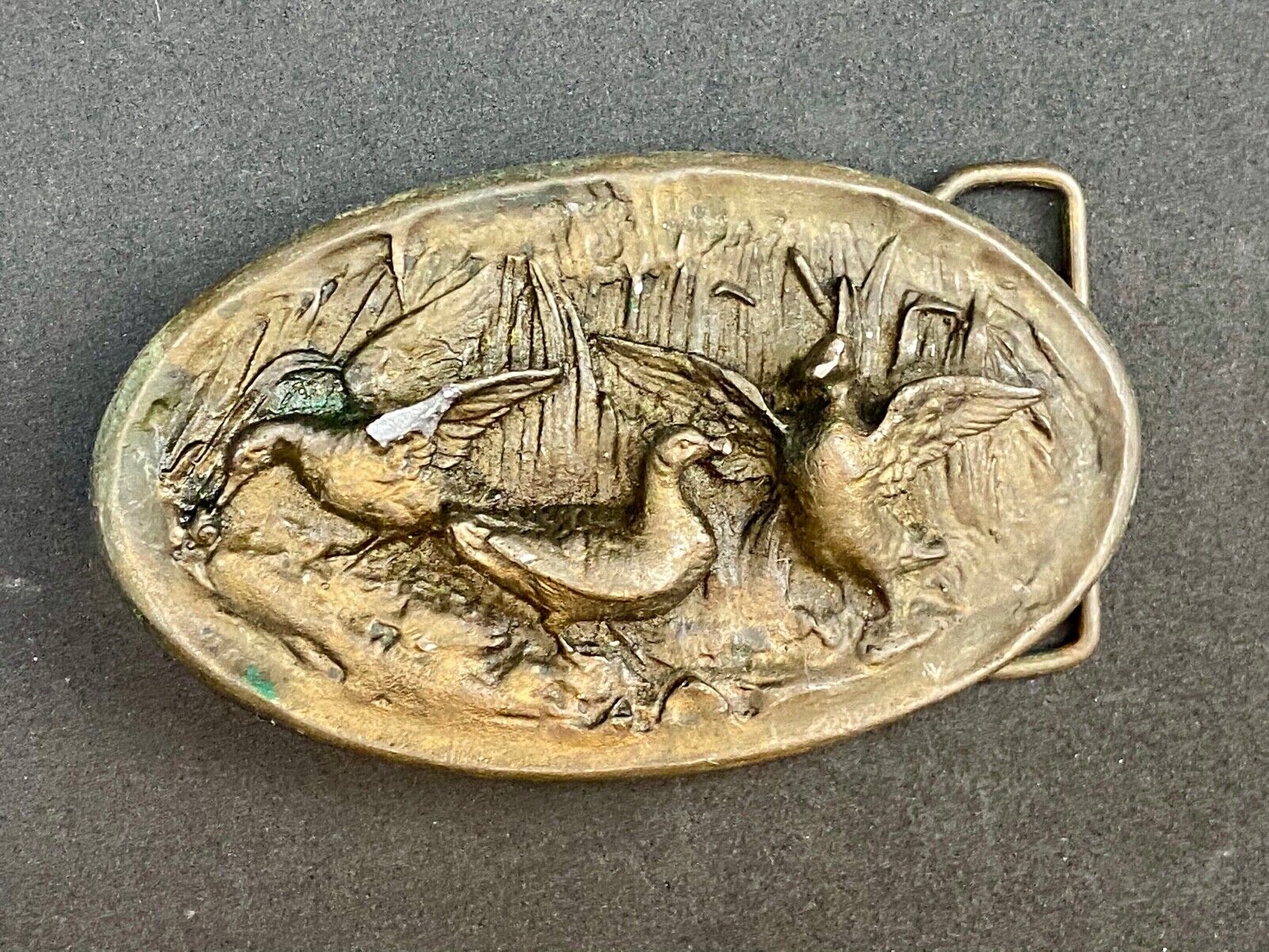 Vintage 1975 duck's geese flying over pond belt buckle by Adezy
