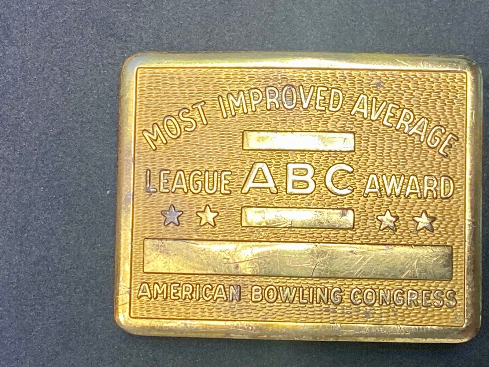 American bowling congress LAEGUE ABC Award most improved Average belt buckle 