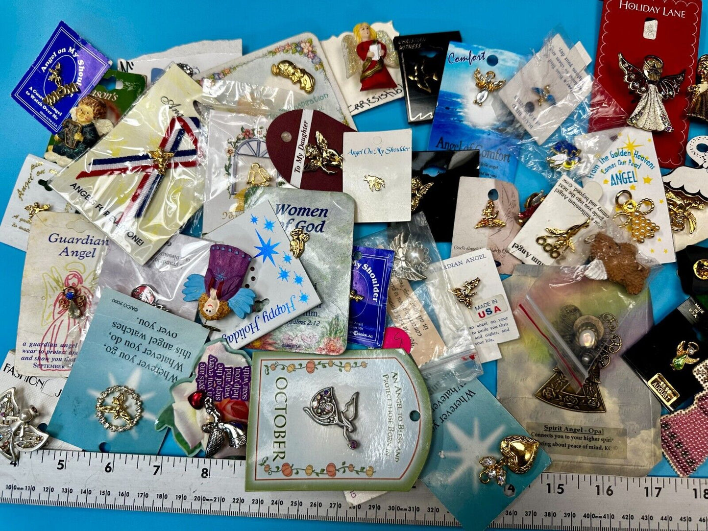 Around 40 Angle NOS Religious Brooches Pins Resale Bulk Lot Junk Drawer Grab Bag