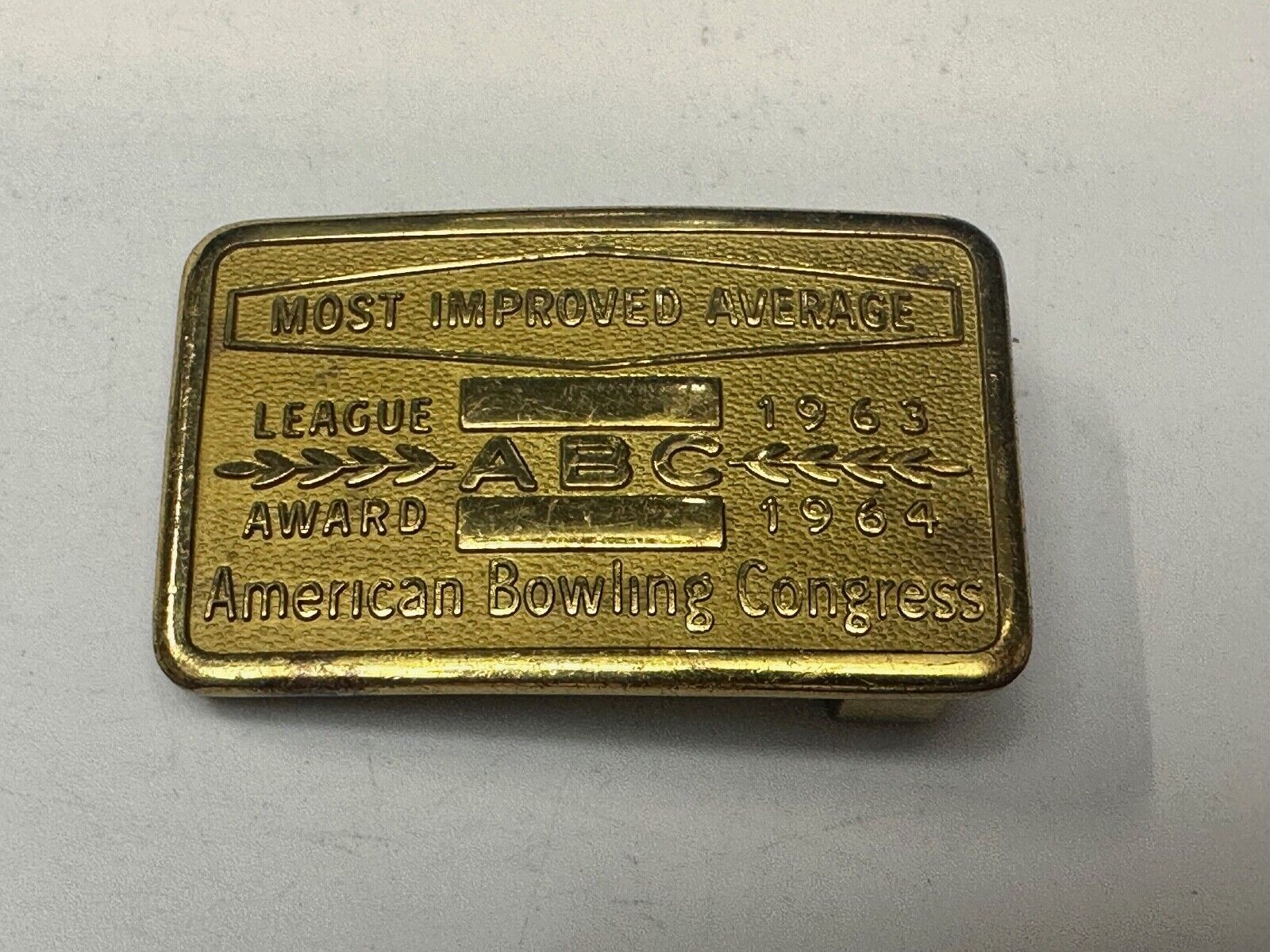 ABC Bowling League Award Trophy 1963 - 64 Belt Buckle RARE Most Improved Average