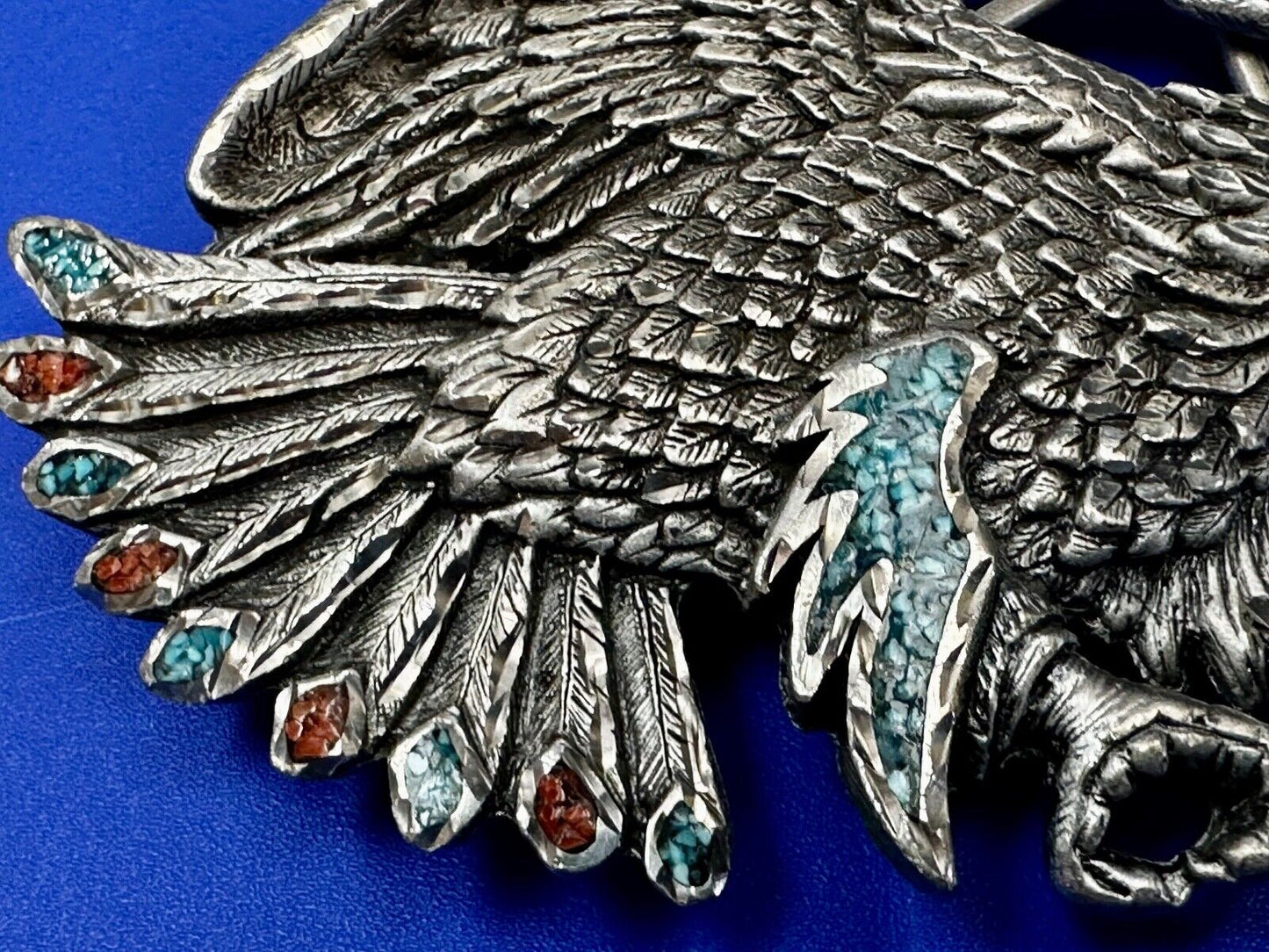 Turquoise Coral Cut Out Hunting Attacking Eagle 2002 Enchantment Belt Buckle