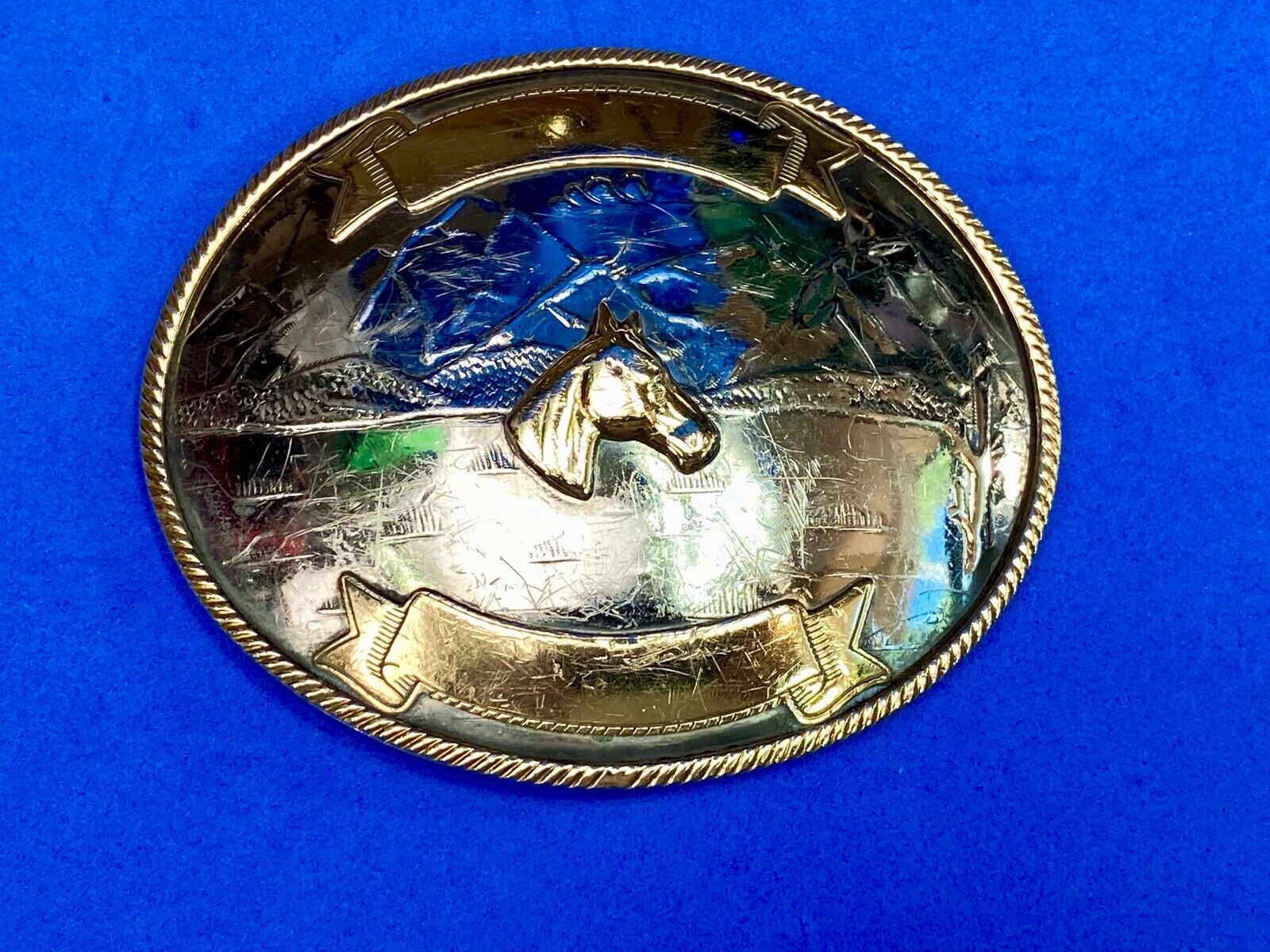  Vintage Horse Head Bust German Silver Art Western Award Scroll Belt Buckle 