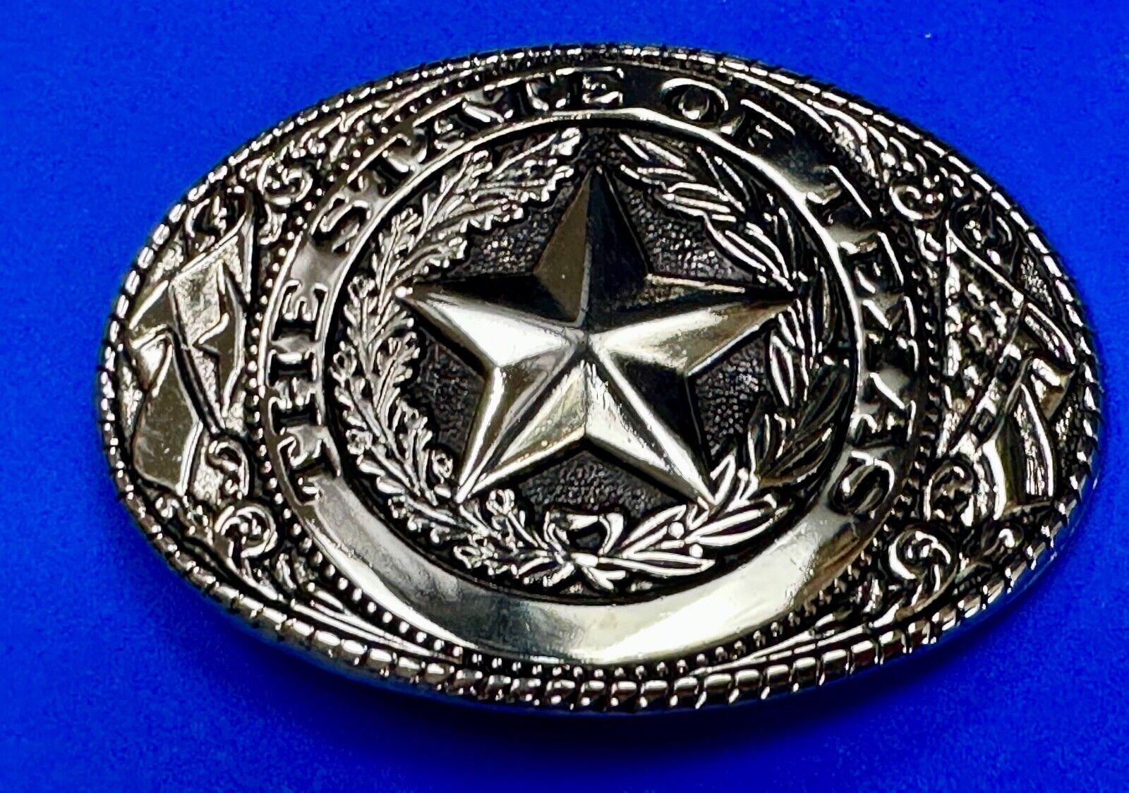 The Great State of Texas - Lone Star Flags seal silver & black color belt buckle