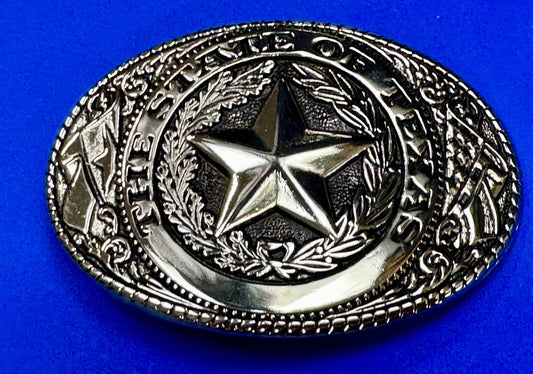The Great State of Texas - Lone Star Flags seal silver & black color belt buckle