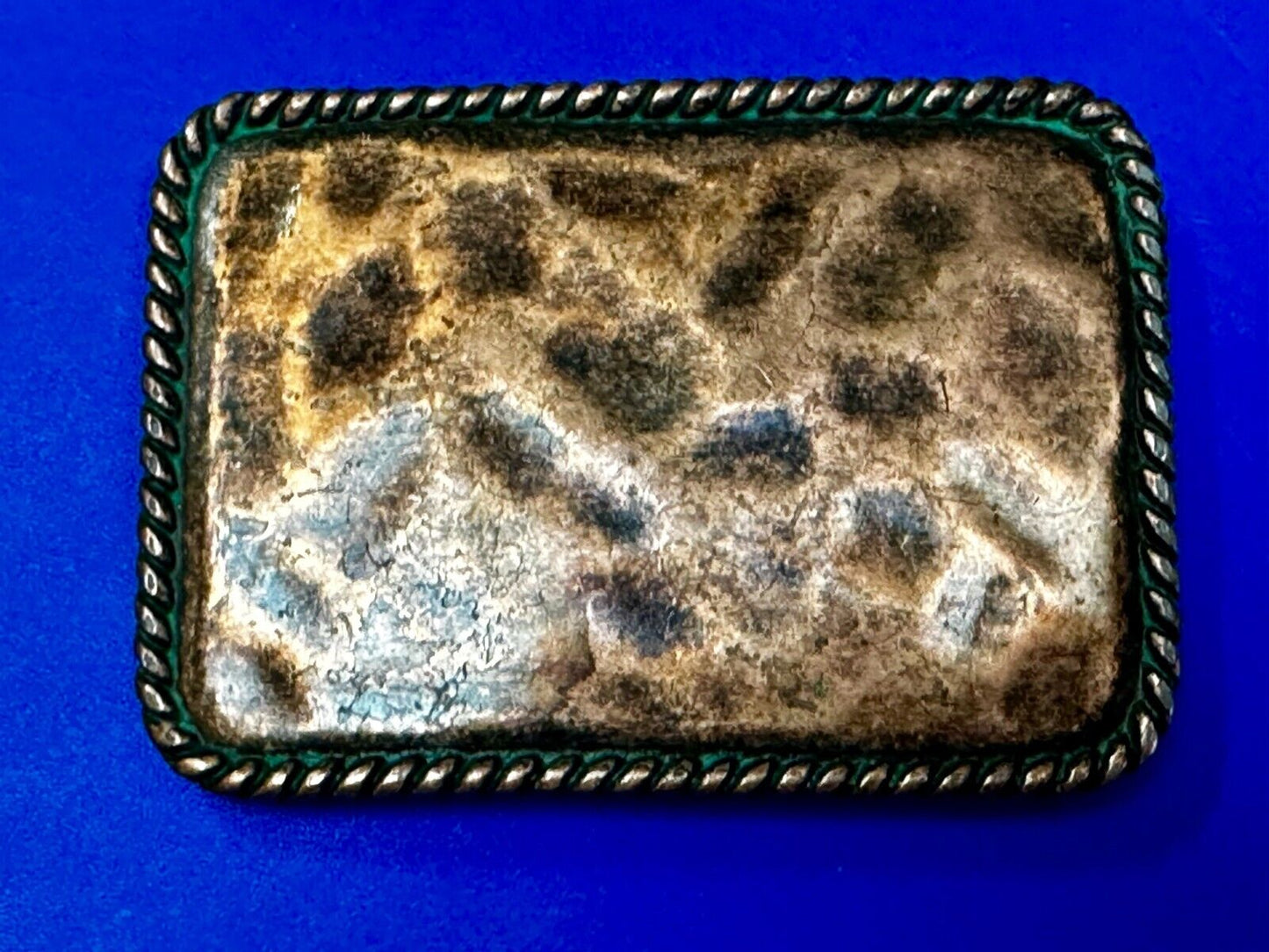 Artisan Hammered Dented Rope Border Rectangular Vintage Vibe Belt Buckle