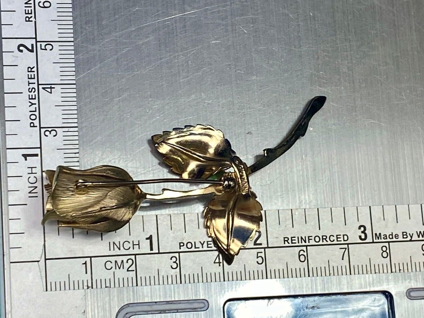 Vintage Giovanni Single Stem Rose Flower Gold Tone Brooch Pin