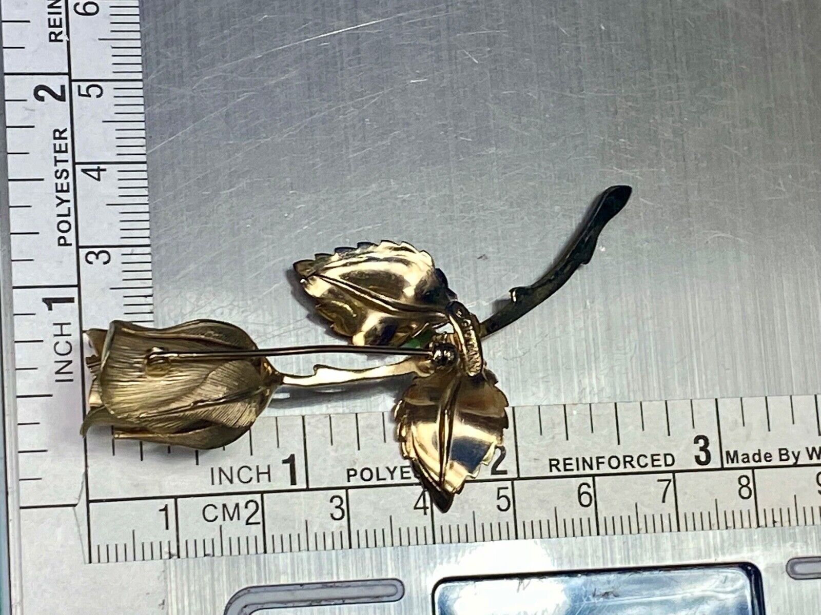 Vintage Giovanni Single Stem Rose Flower Gold Tone Brooch Pin