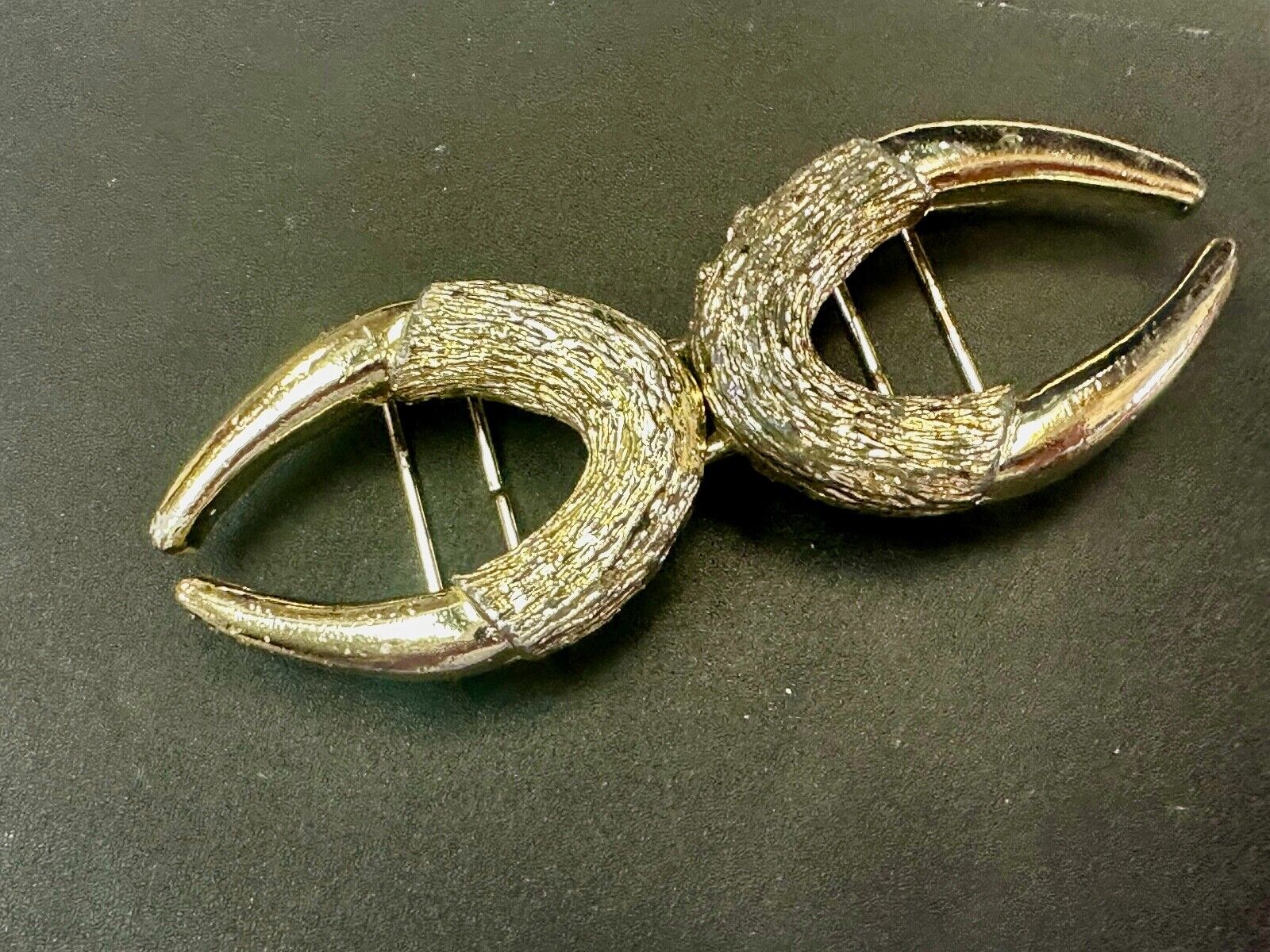Two piece gold tone Horn Shape? interconnecting vintage belt buckle