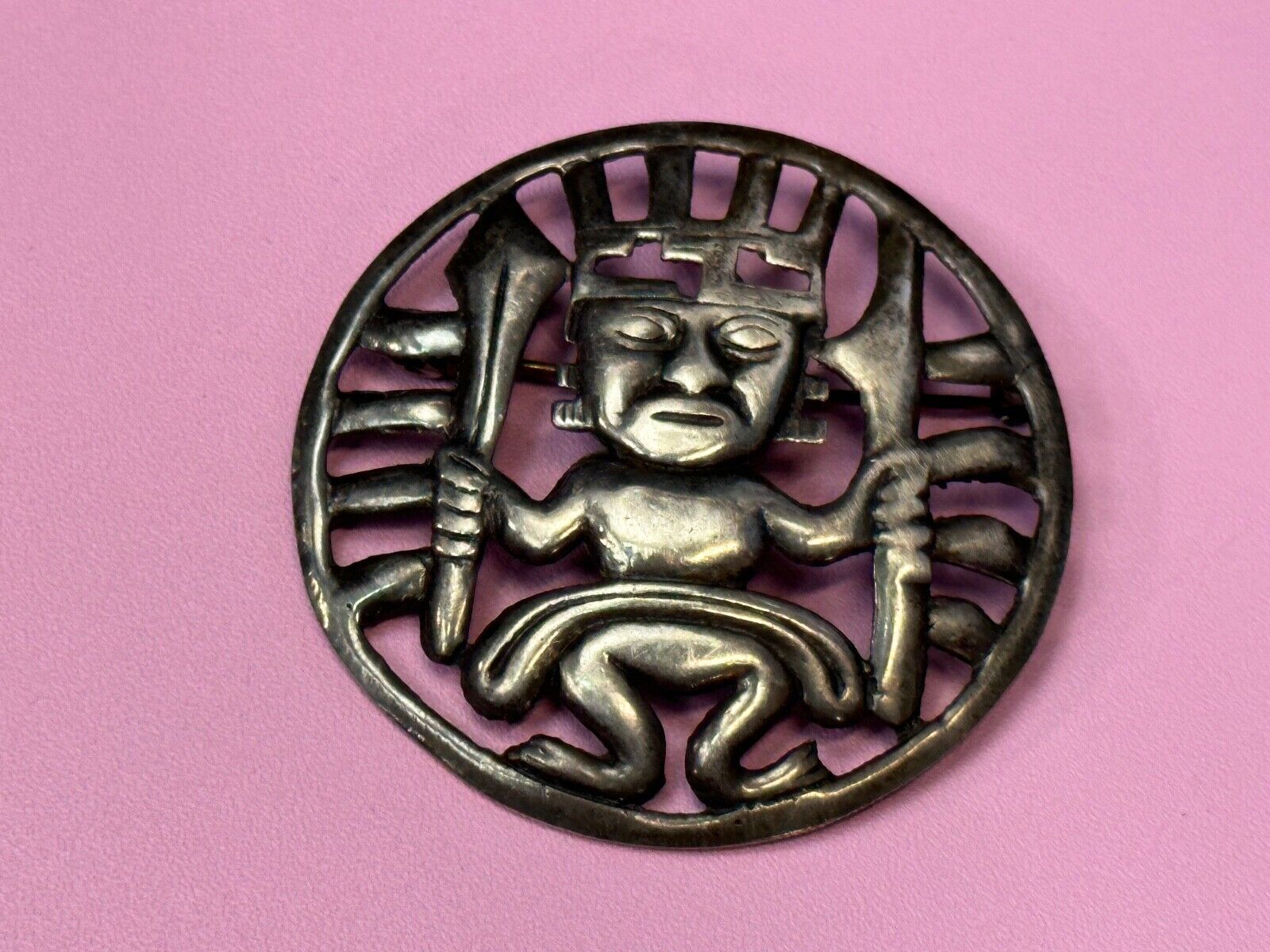 Tribal Chief Man Figure   Aztec?  unknown to me! Sterling Brooch Pin