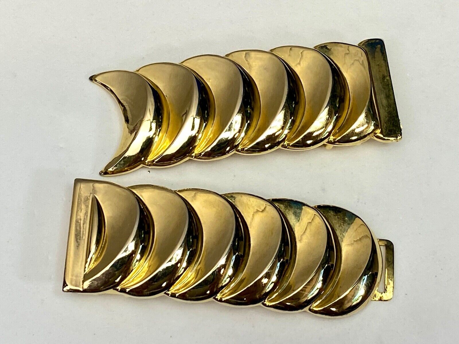 6.5" Wide! Gold Tone Interlocking Two Piece Scarf Belt Clips Tie Buckle 