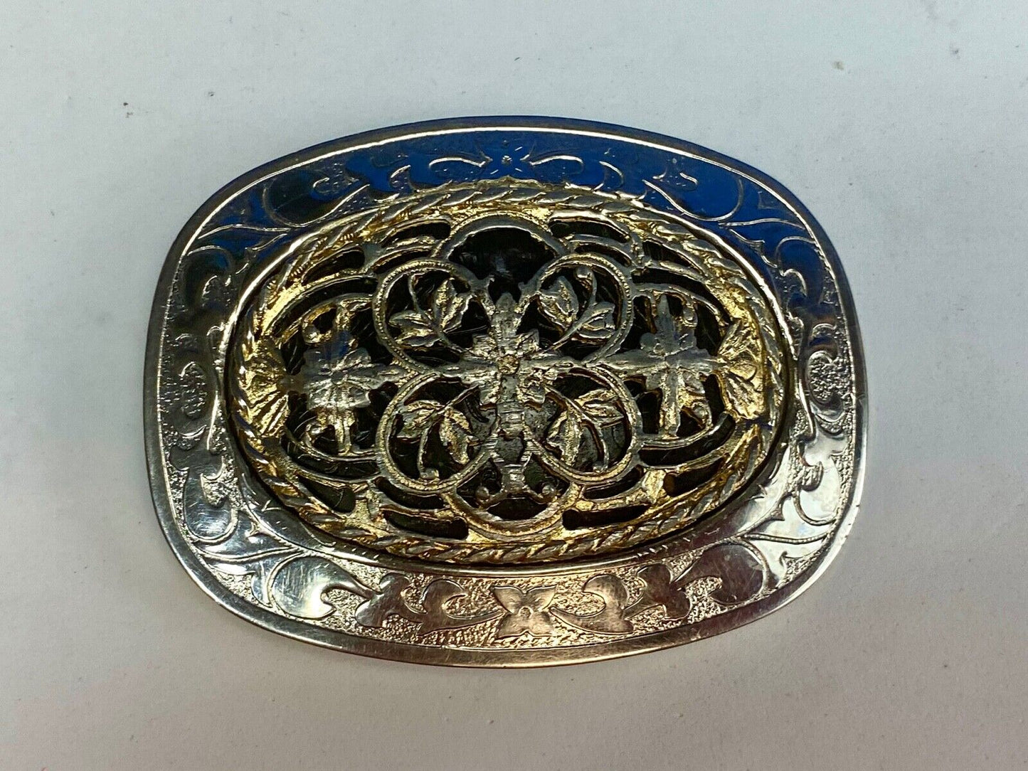 Victorian? Looking / feel - see through wire mixed metal vintage 4" belt buckle 