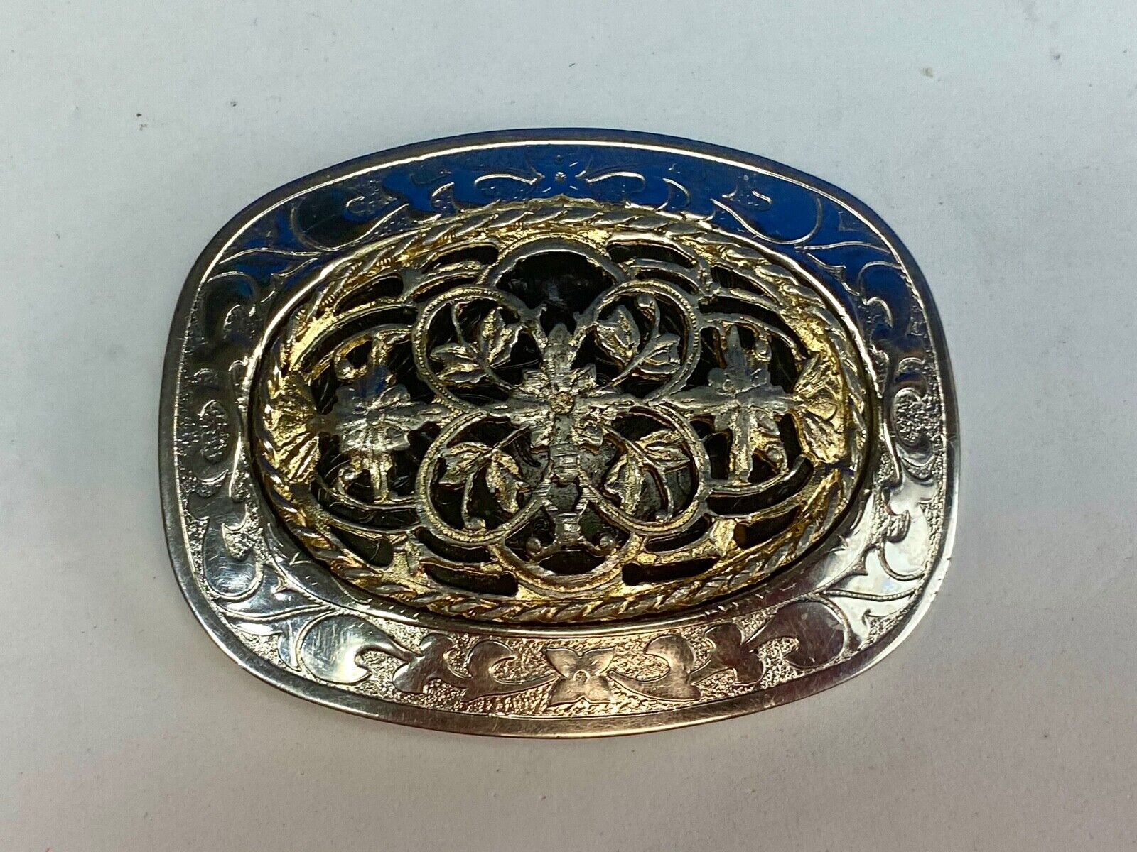 Victorian? Looking / feel - see through wire mixed metal vintage 4" belt buckle 