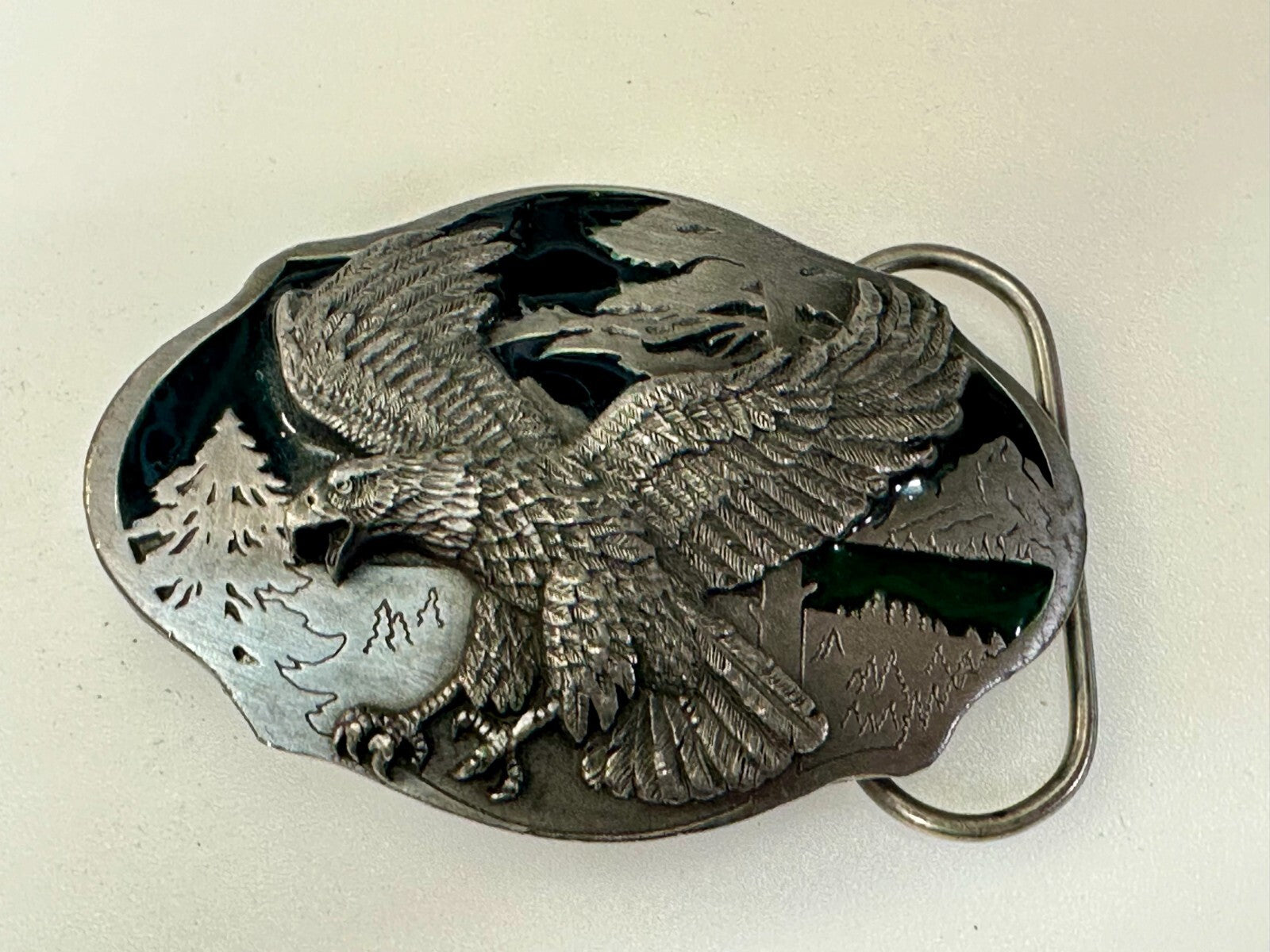 American Bald Eagle Flying Hunting Silver Tone 1989 Arroyo Grande Belt Buckle
