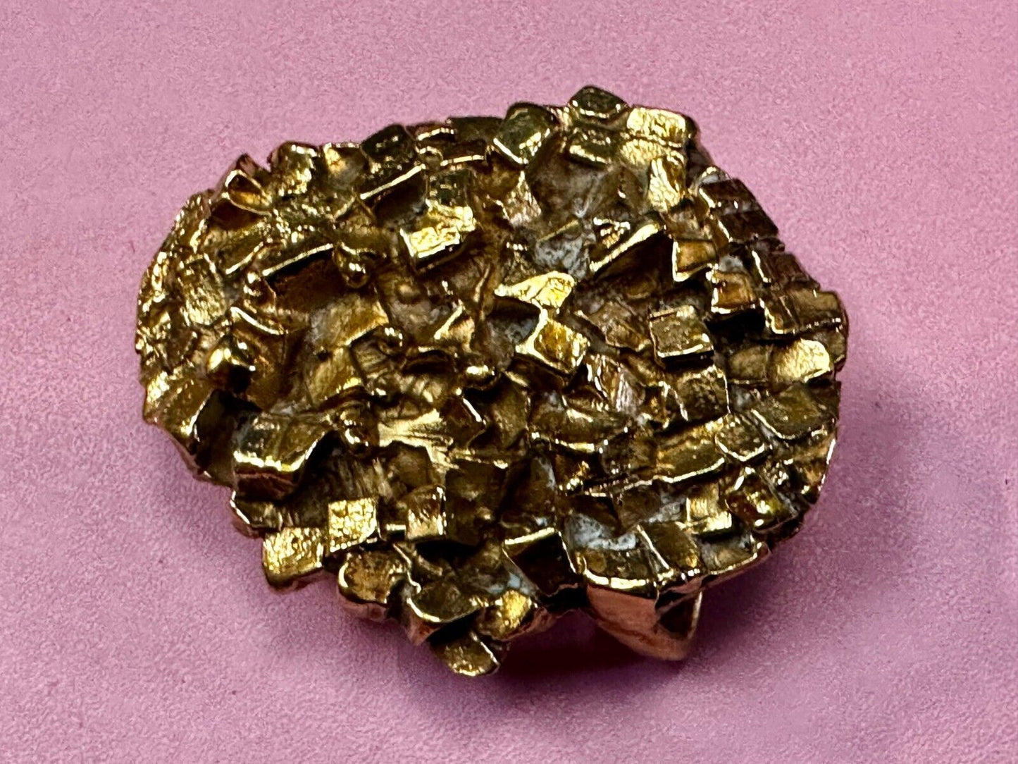 Unique Chunky Nugget Textured Brutalist Gold Tone Hippy Signed Belt Buckle