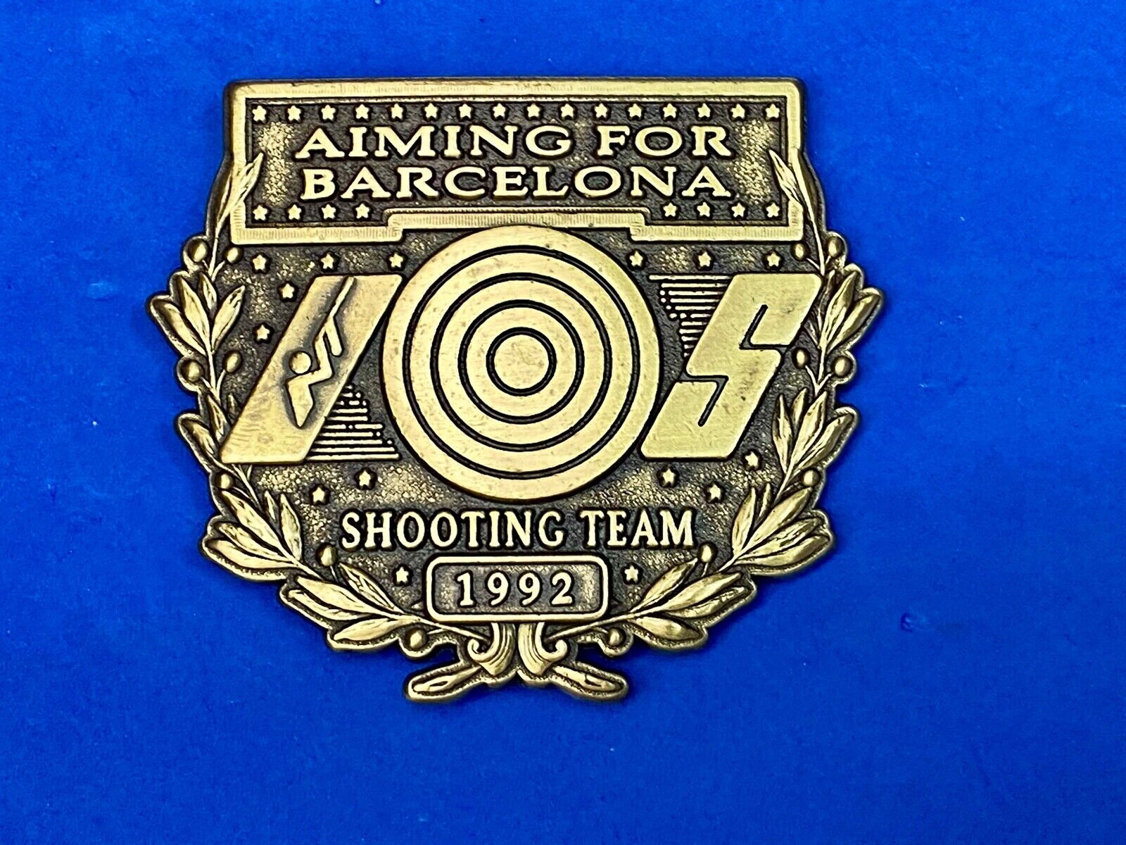 United States Shooting Team 1992 Aiming For Barcelona Cutout Belt Buckle 