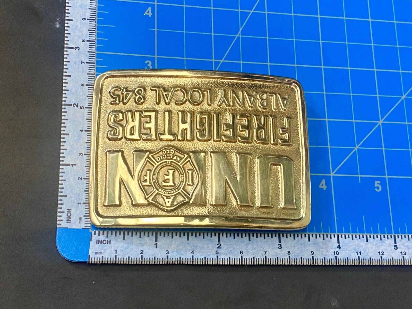 Union Firefighters - Albany Local 845 brass belt buckle by Creative Castings