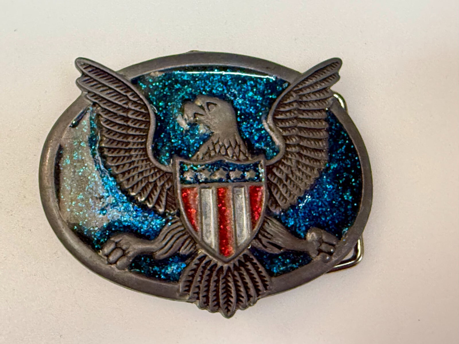 American Eagle E Pluribus Unum Patriotic Seal Military Retro Colors Belt Buckle