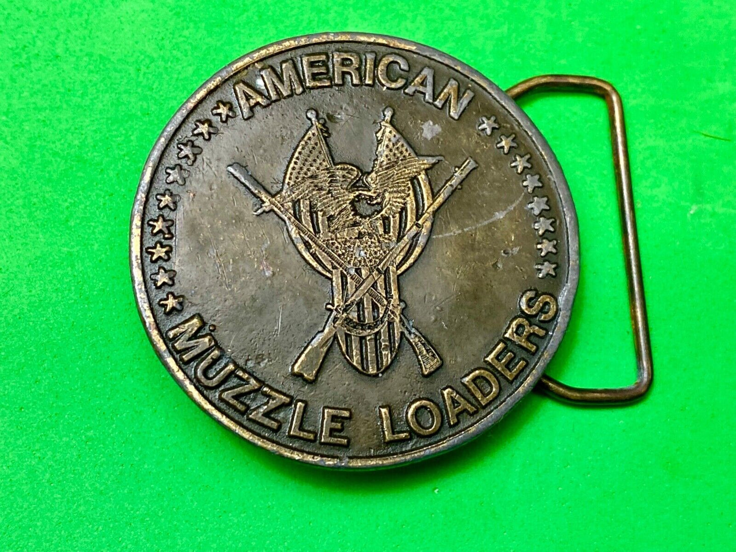 American Muzzle Loaders Vintage Tiffany Studio NY belt buckle Protect Gun Rights