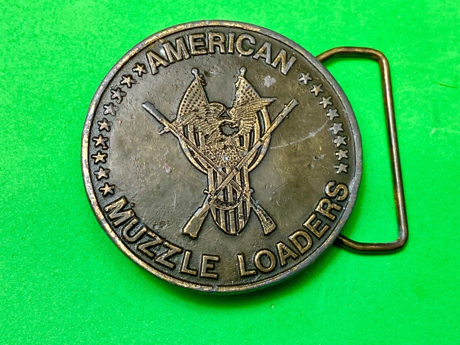 American Muzzle Loaders Vintage Tiffany Studio NY belt buckle Protect Gun Rights