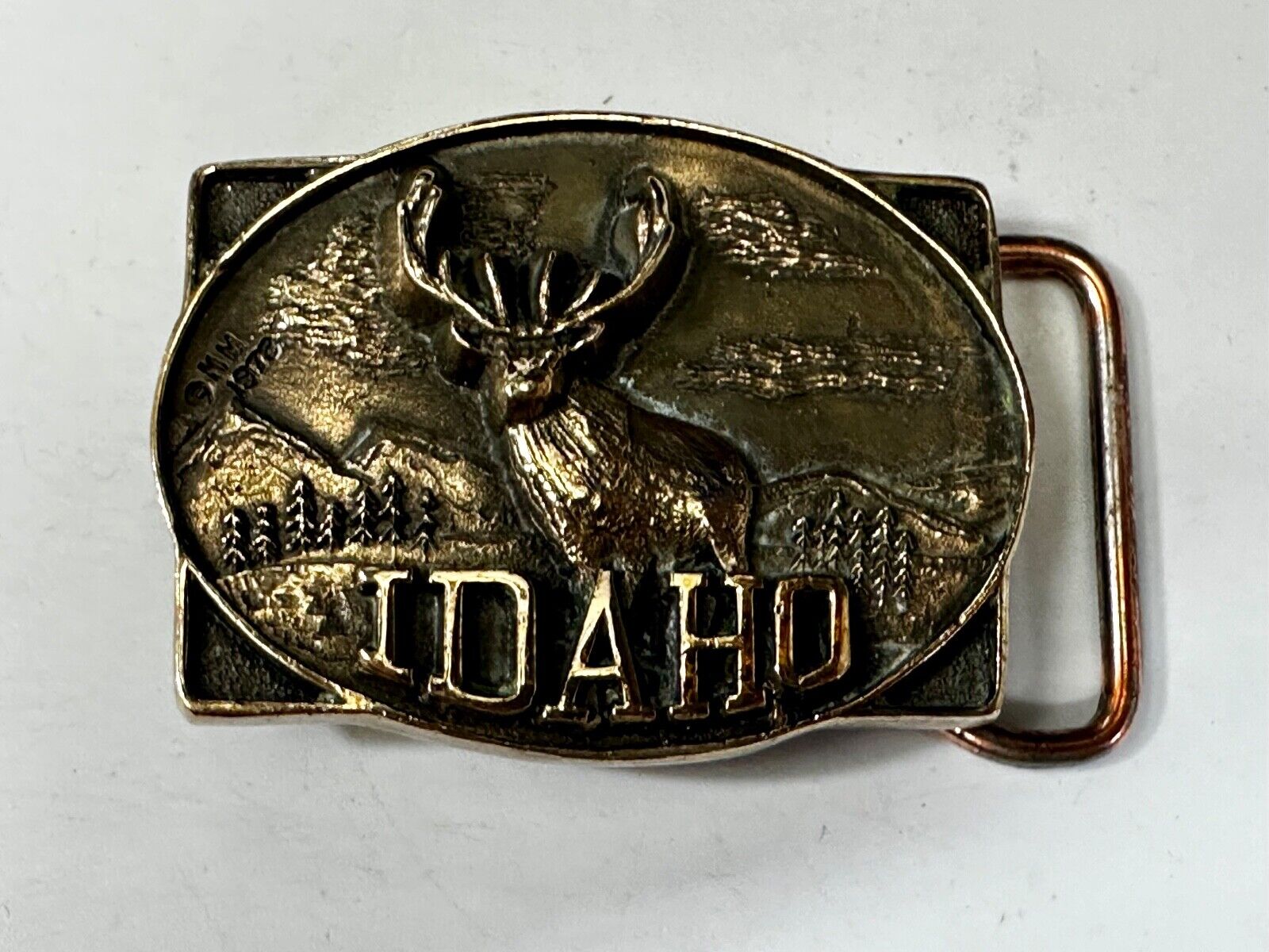 The State of Idaho Deer Buck Hunting Vtg.  1978 Small First Security Belt Buckle