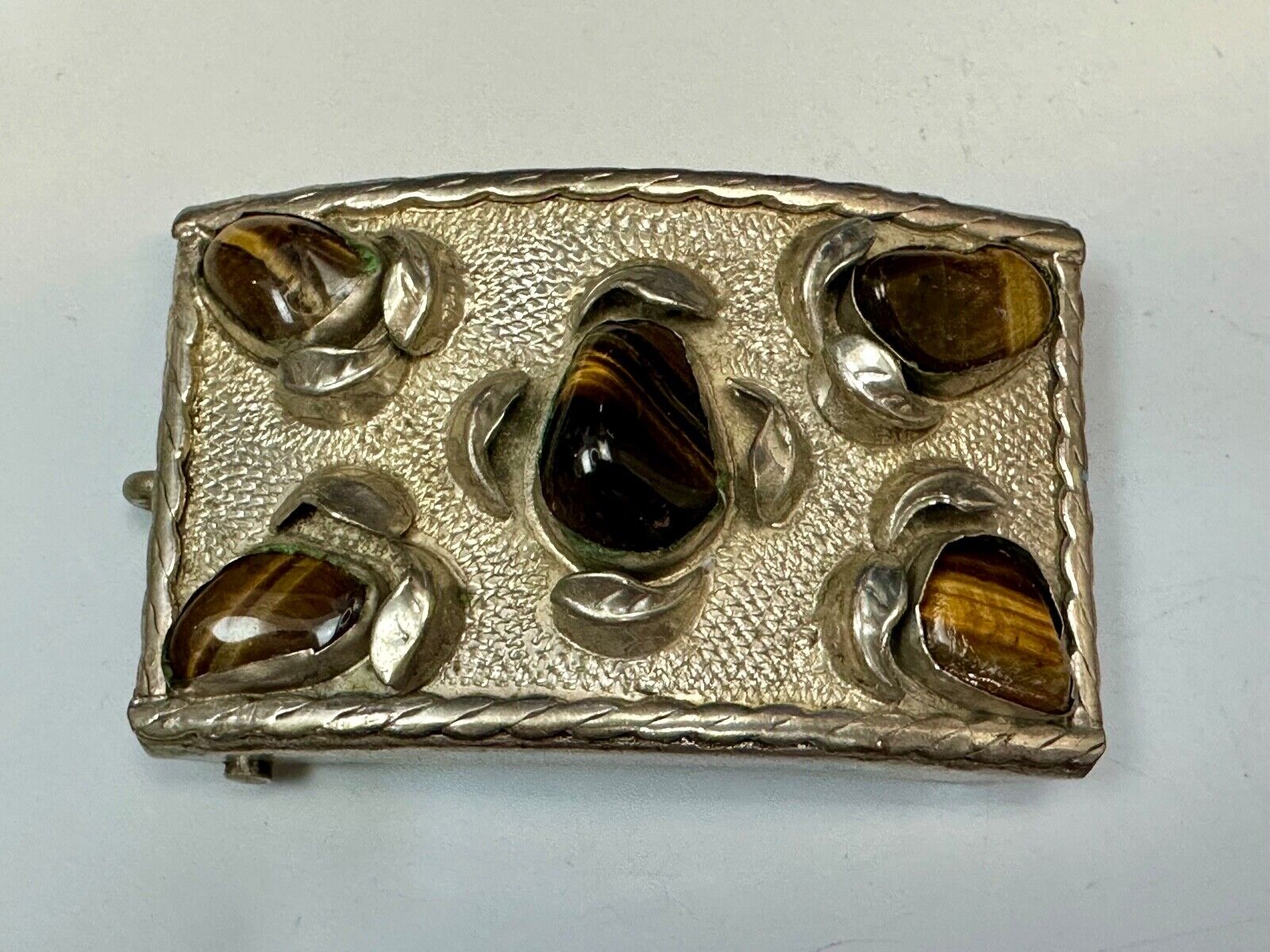 Tigerseye Gemstone Handmade Southwest Southwestern Vintage Alpaca Belt Buckle