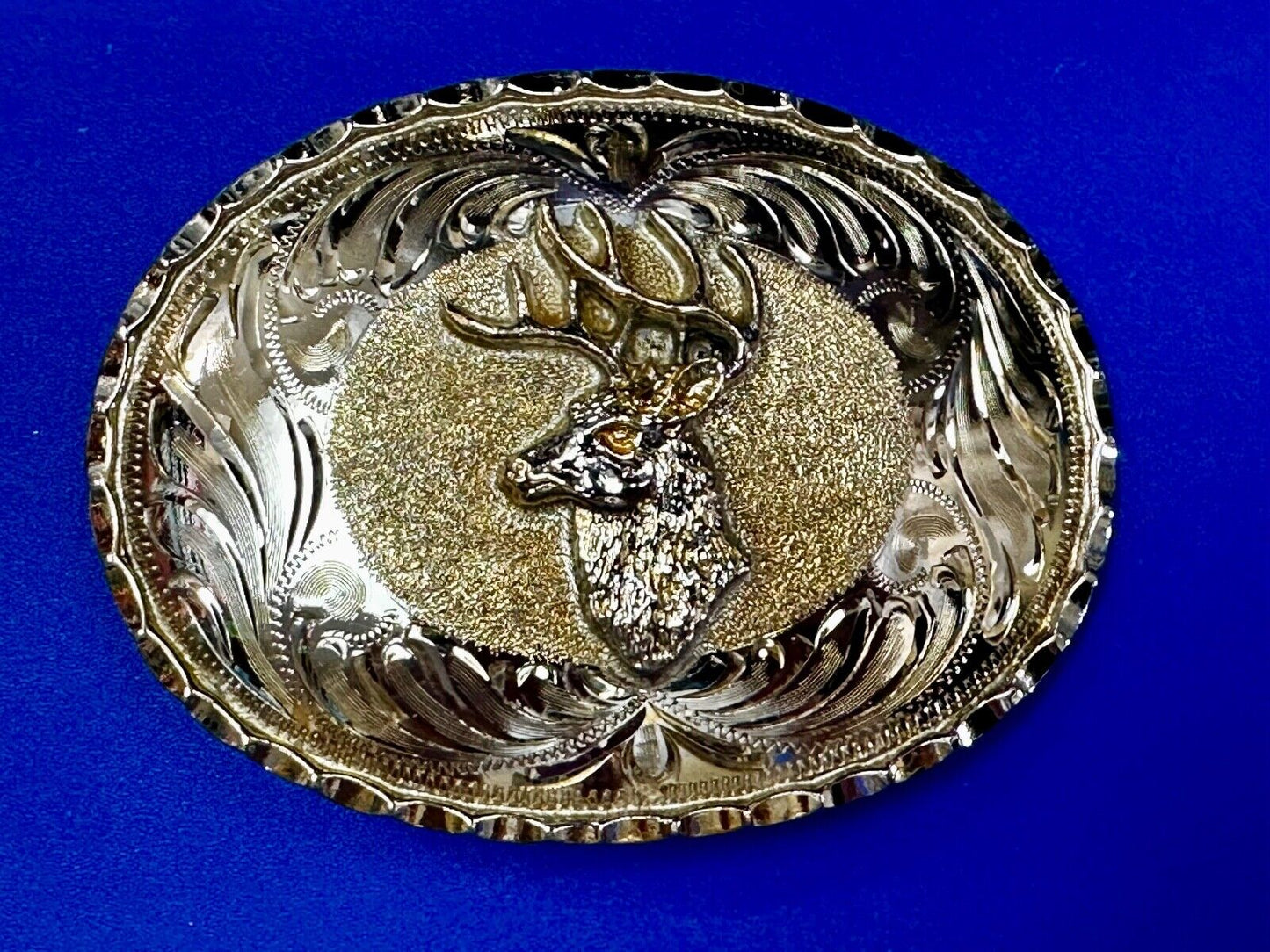 Unique Deer  Buck Elk - Ornate Alpaca Mexico Made Vintage Belt Buckle