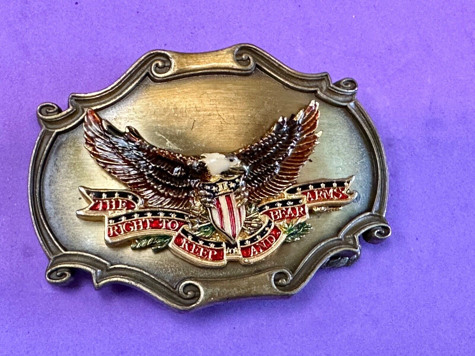 The Right to keep and bear arms USA Eagle Vintage 1978  Raintree belt buckle