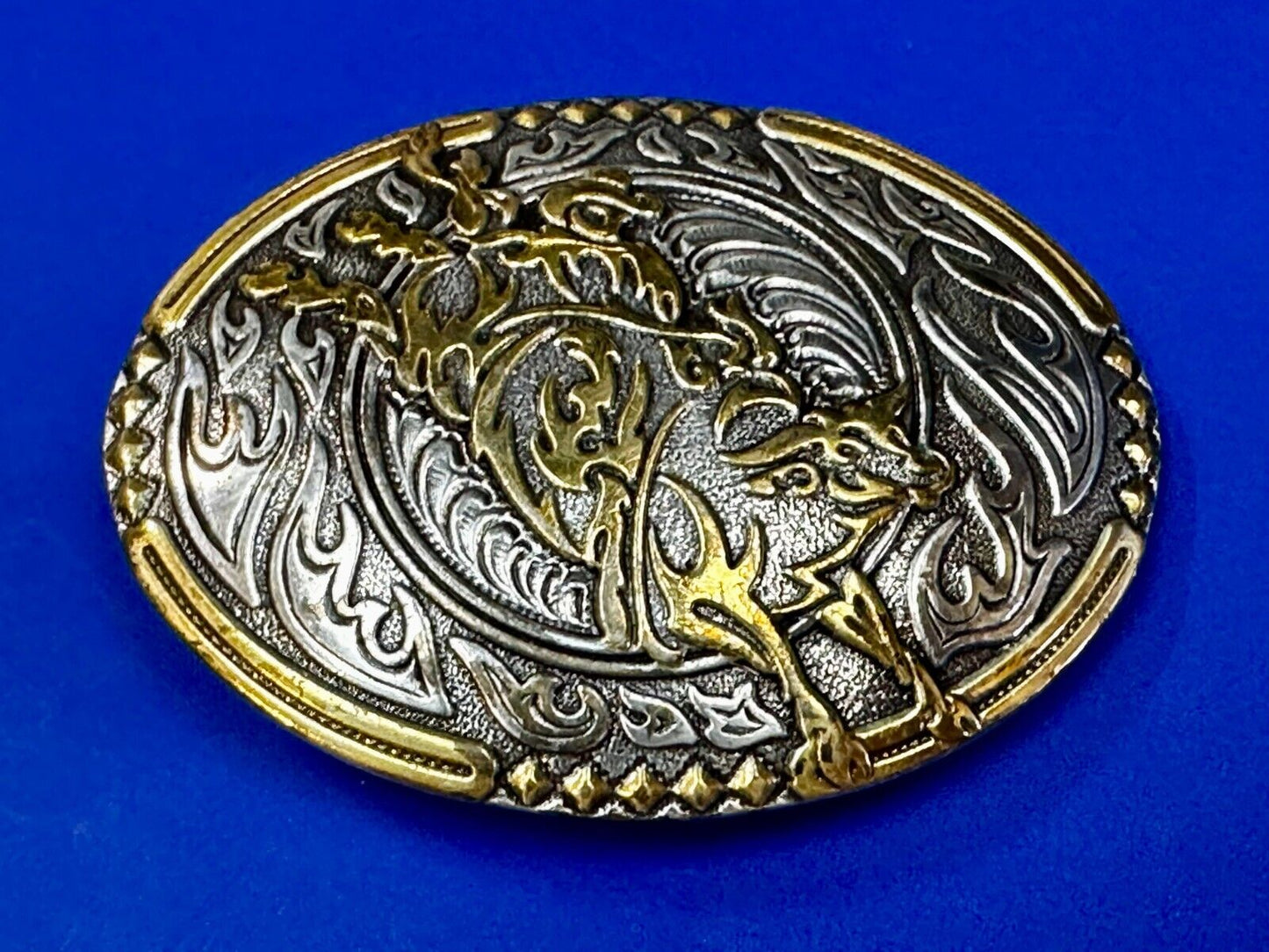 Abstract Rodeo Bull Cow Steer Ornate Two Tone Western Belt Buckle by Crumrine
