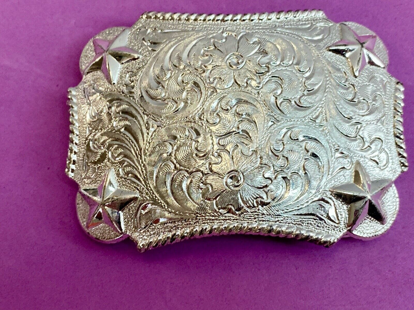 Vantage Taiwan made western rectangular belt buckle with flower star swirl