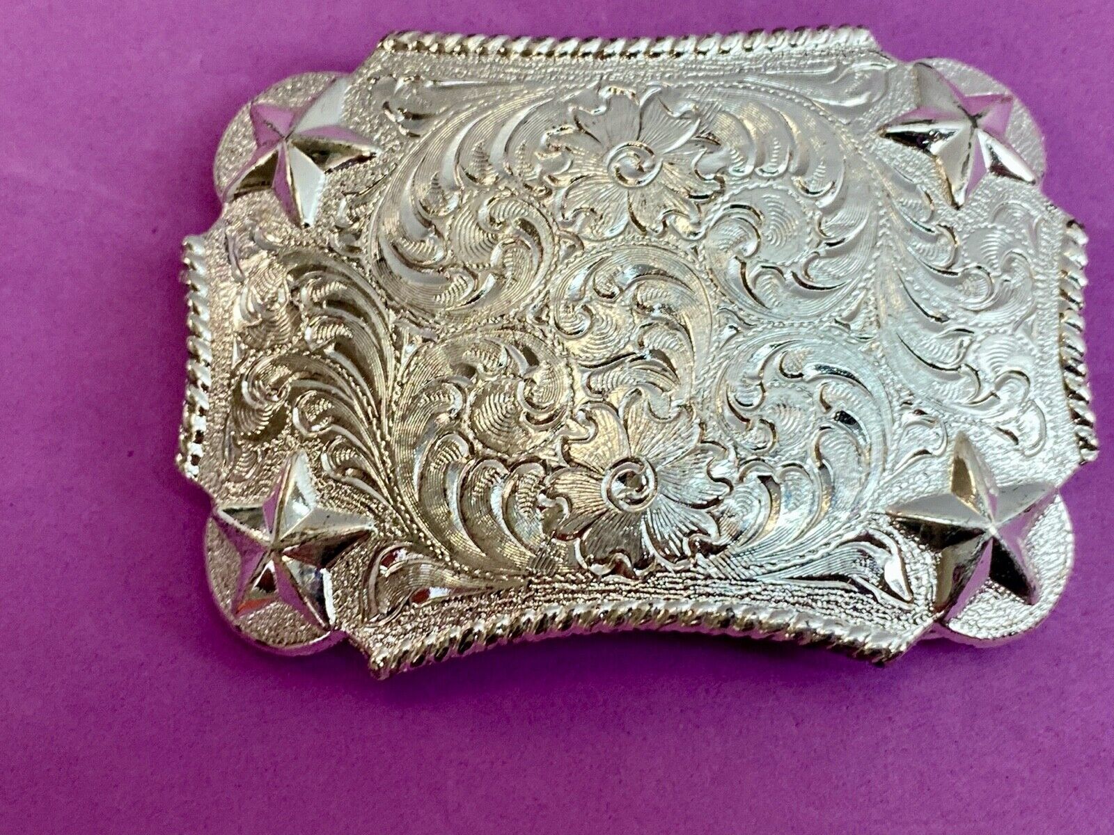 Vantage Taiwan made western rectangular belt buckle with flower star swirl