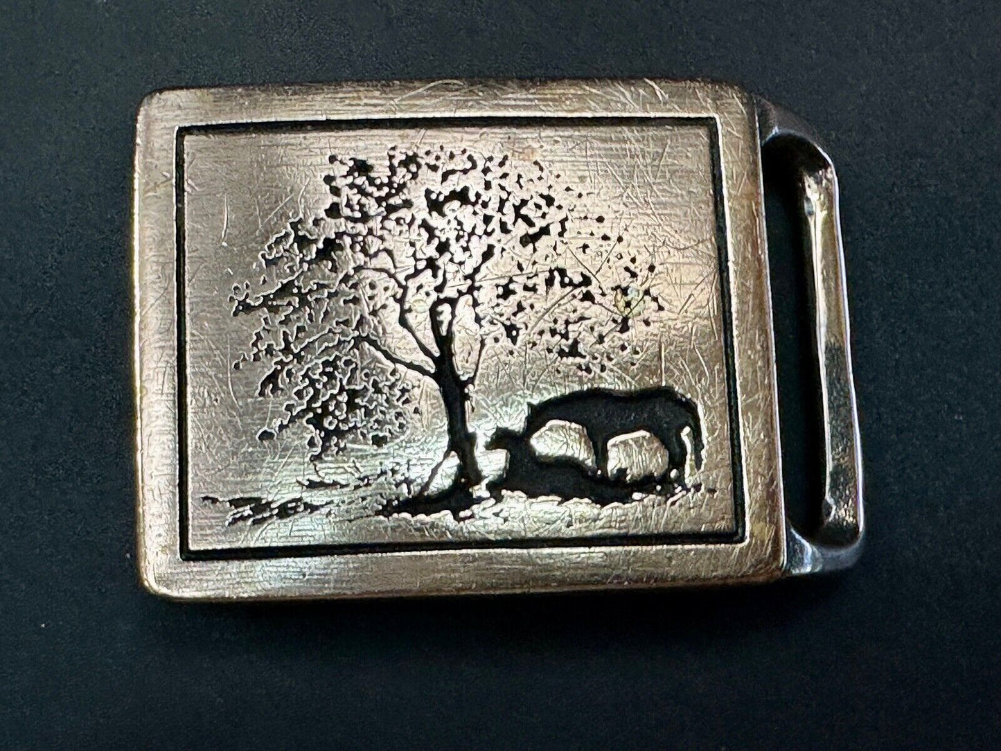 TWO HORSES TECH-ETHER GUILD Vintage art Horse lovers belt buckle