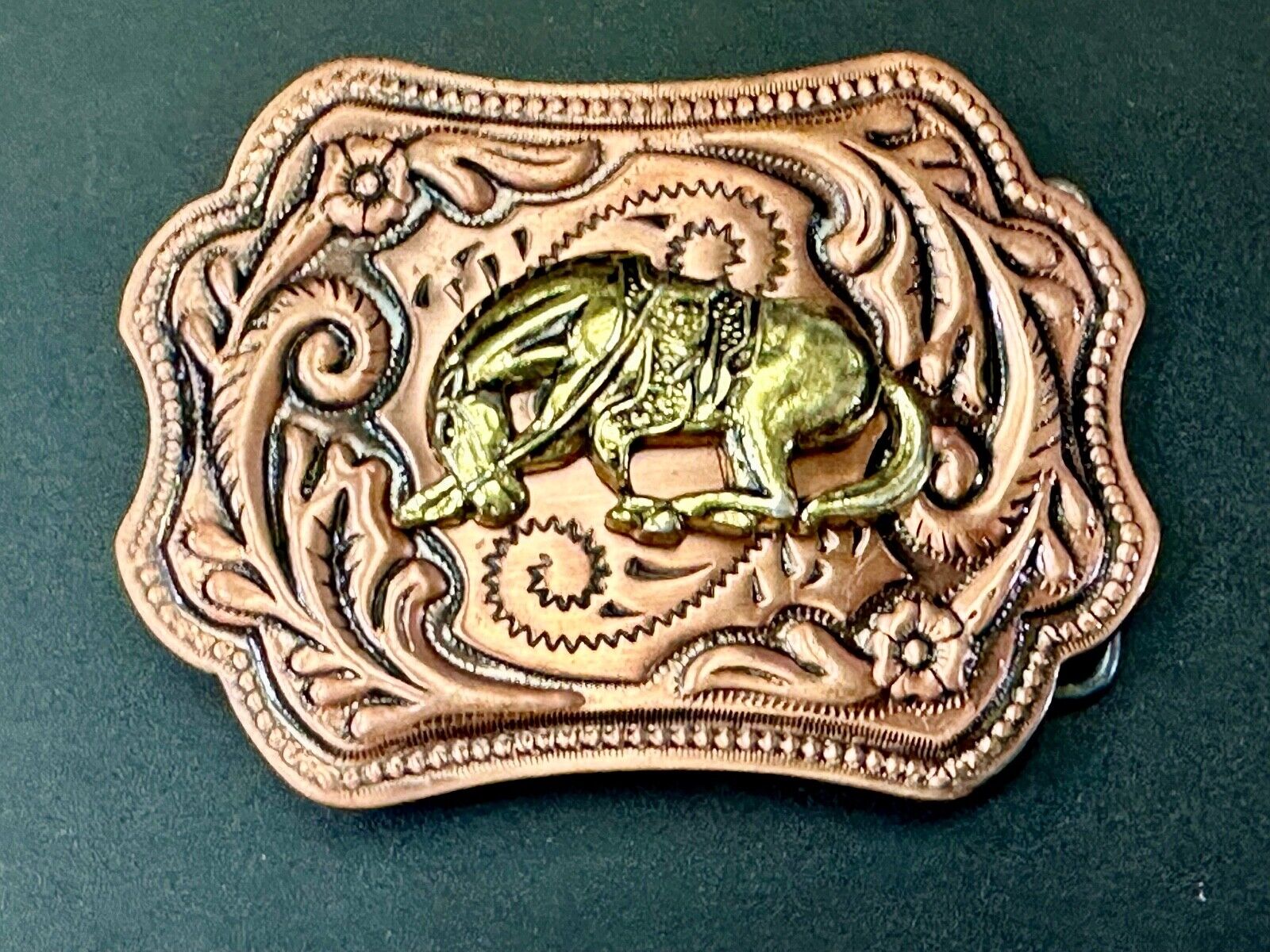 Vintage Horse w/  head down end of the trail two tone ornate western belt buckle