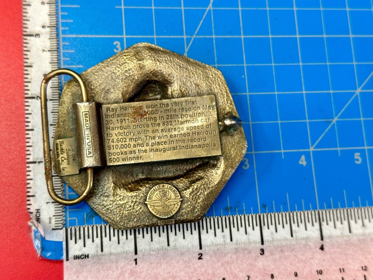 85th Indianapolis 500 Race Day First winner Ray Harrow commemorative belt buckle