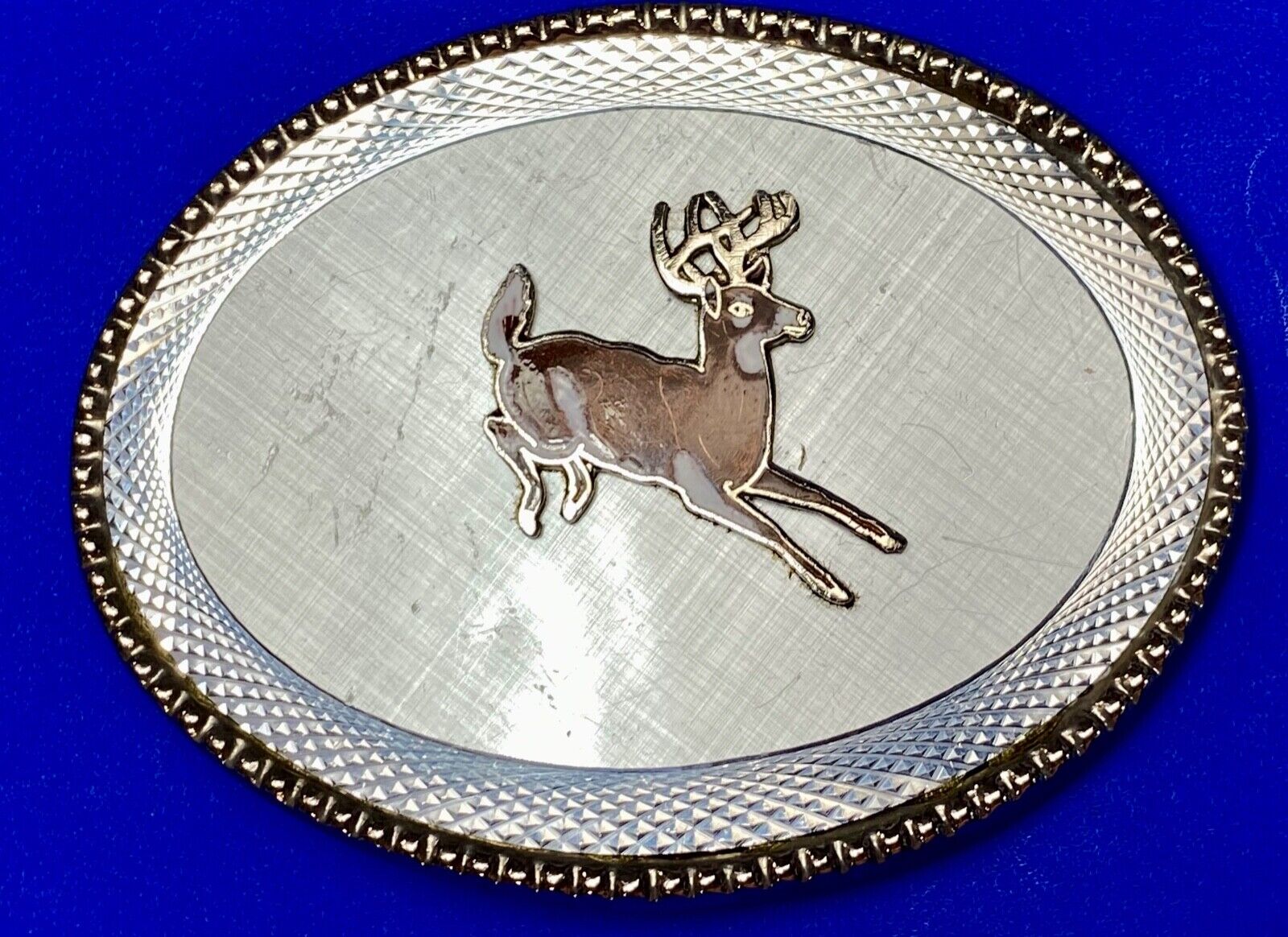 Adorable running Deer Dow western oval etched belt buckle stamped W