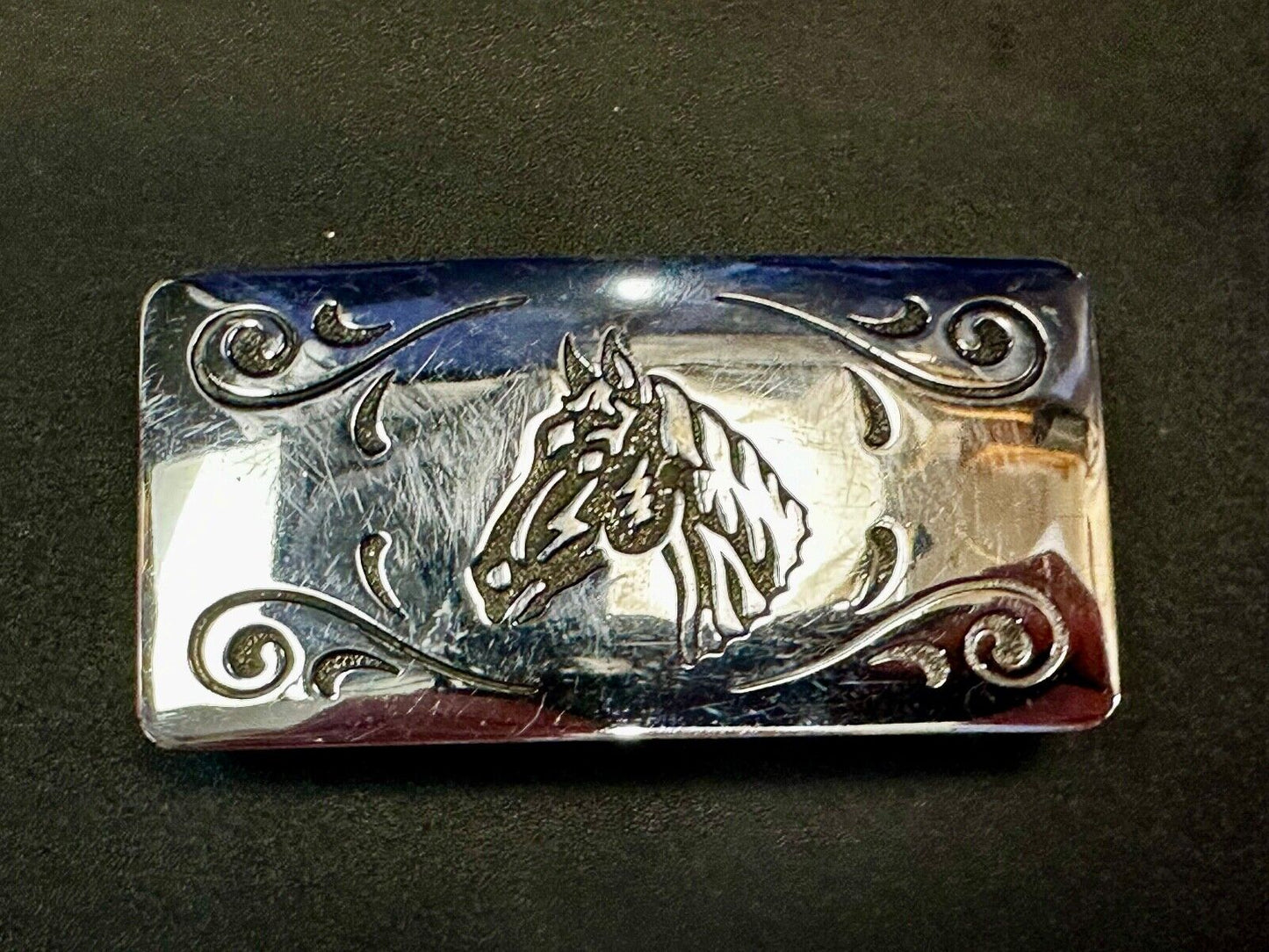 Vintage Horse Head USA Silver Tone  Belt Buckle by Chambers Belt Co