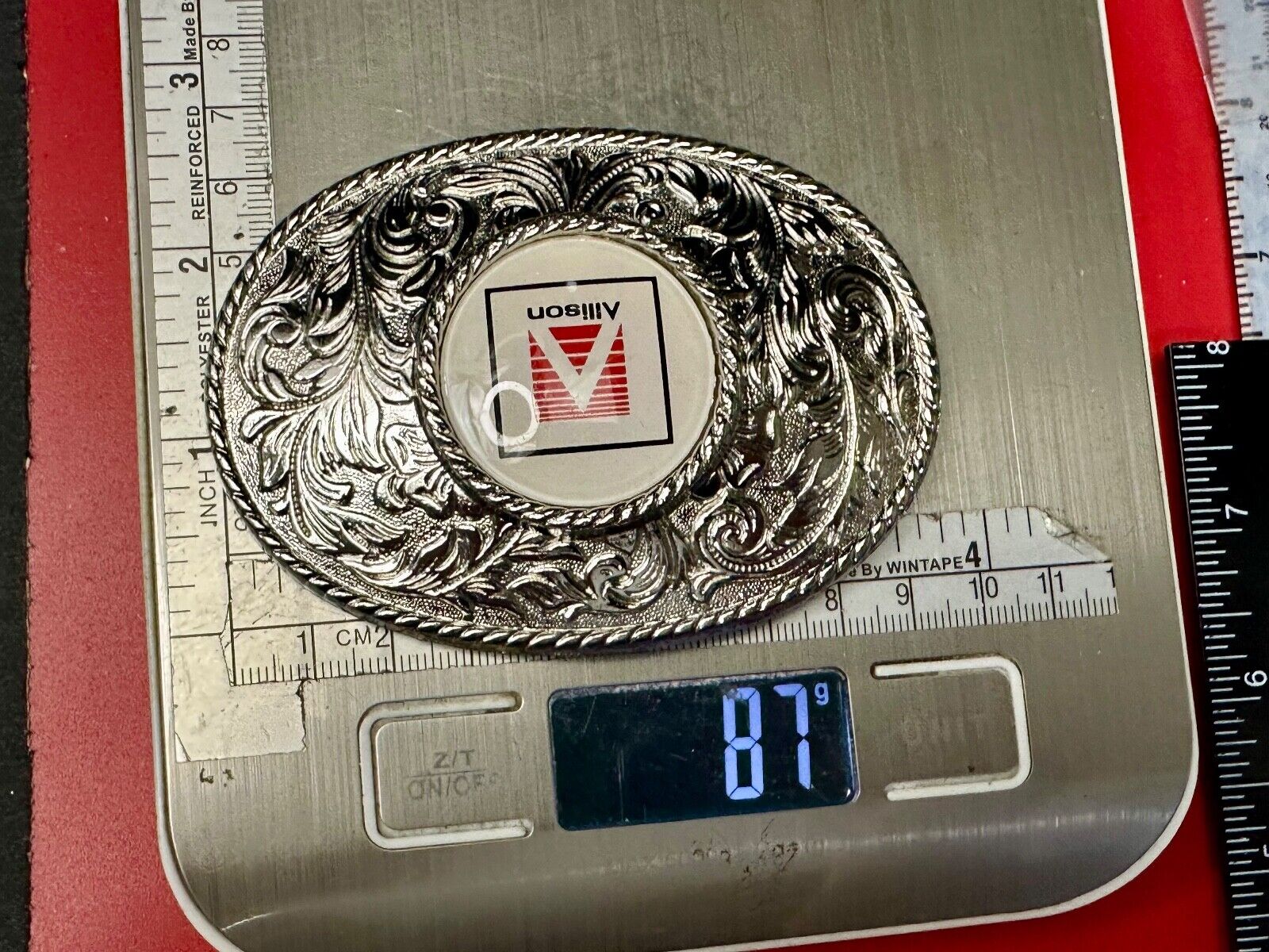 Allison Company Logo  Round Centerpiece Silver Tone Oval Western Belt Buckle