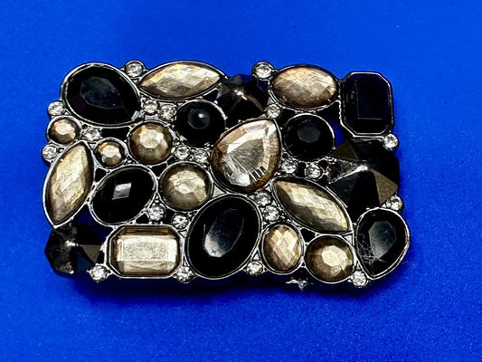 Black & Clear Rhinestone Studded Hippy Retro Vibe Scarf Belt Buckle Clip