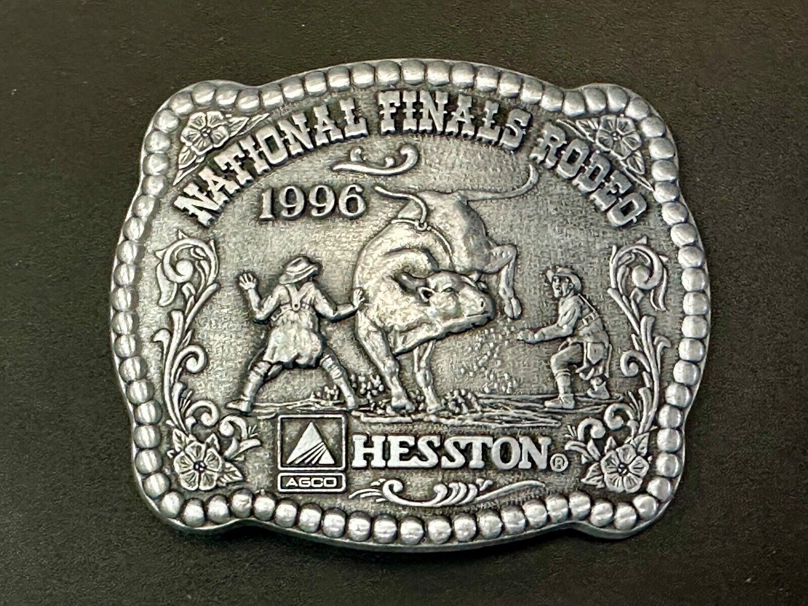 1996  NFR Rodeo Finals Steer Wrestling Cowboy Adult size belt buckle
