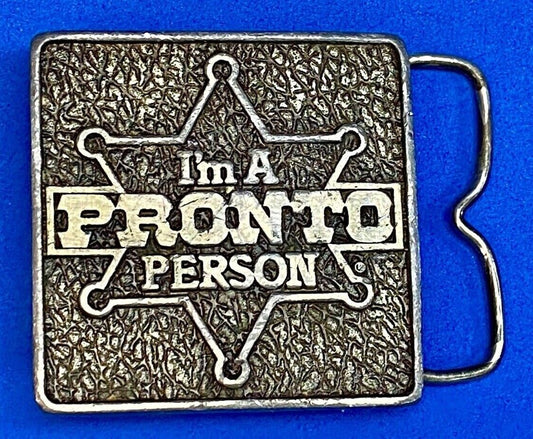 Vintage 1981 I'm A Pronto Person Itt Phillips Drill Tool Equipment Belt Buckle