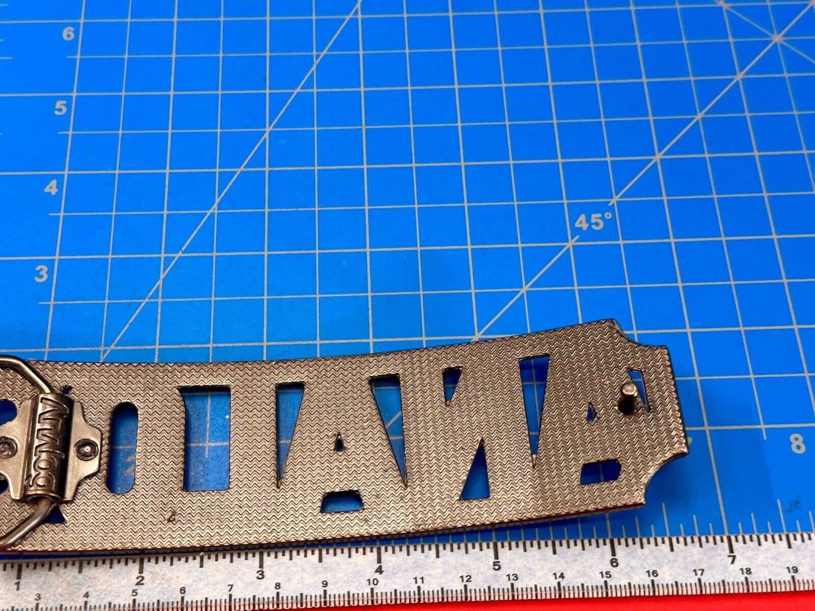 ANALOG - large old school block letter silver tone belt buckle