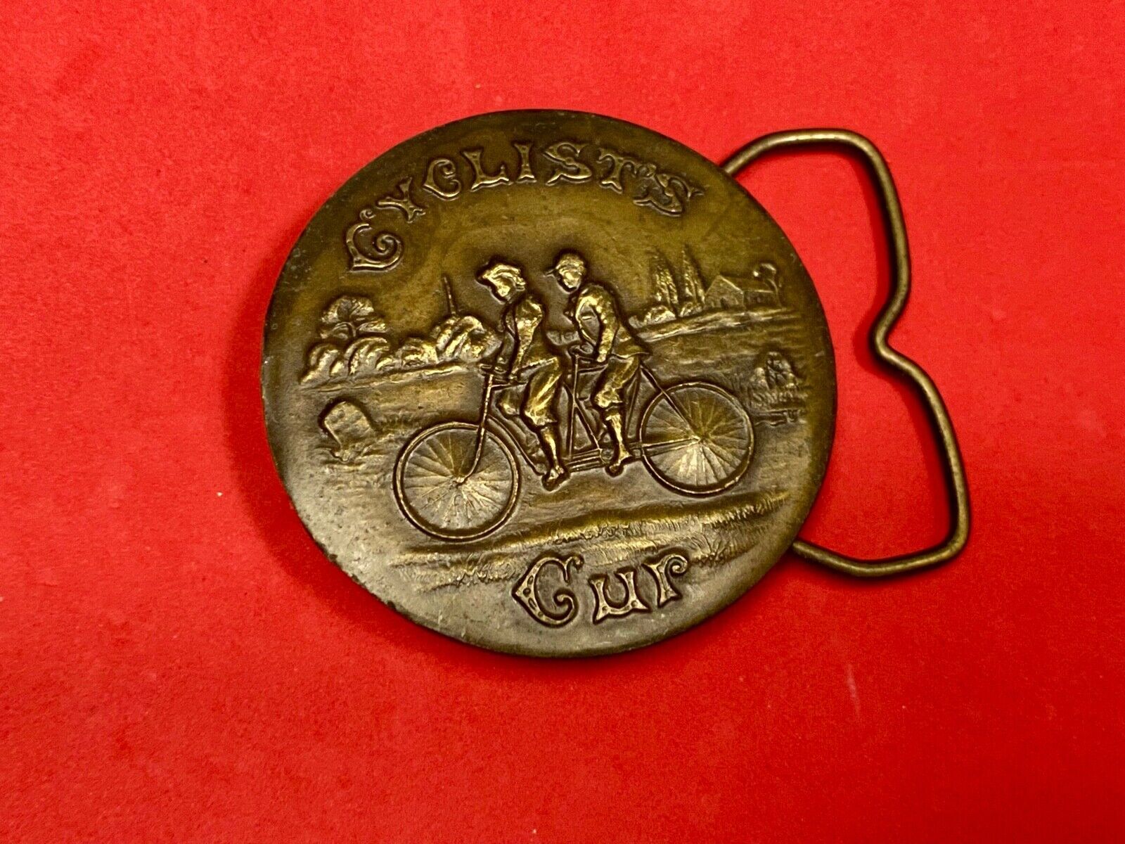 A-39 Cyclists Cup Tandum Bicycle Round Rare! Bergamot Brass Works Belt Buckle