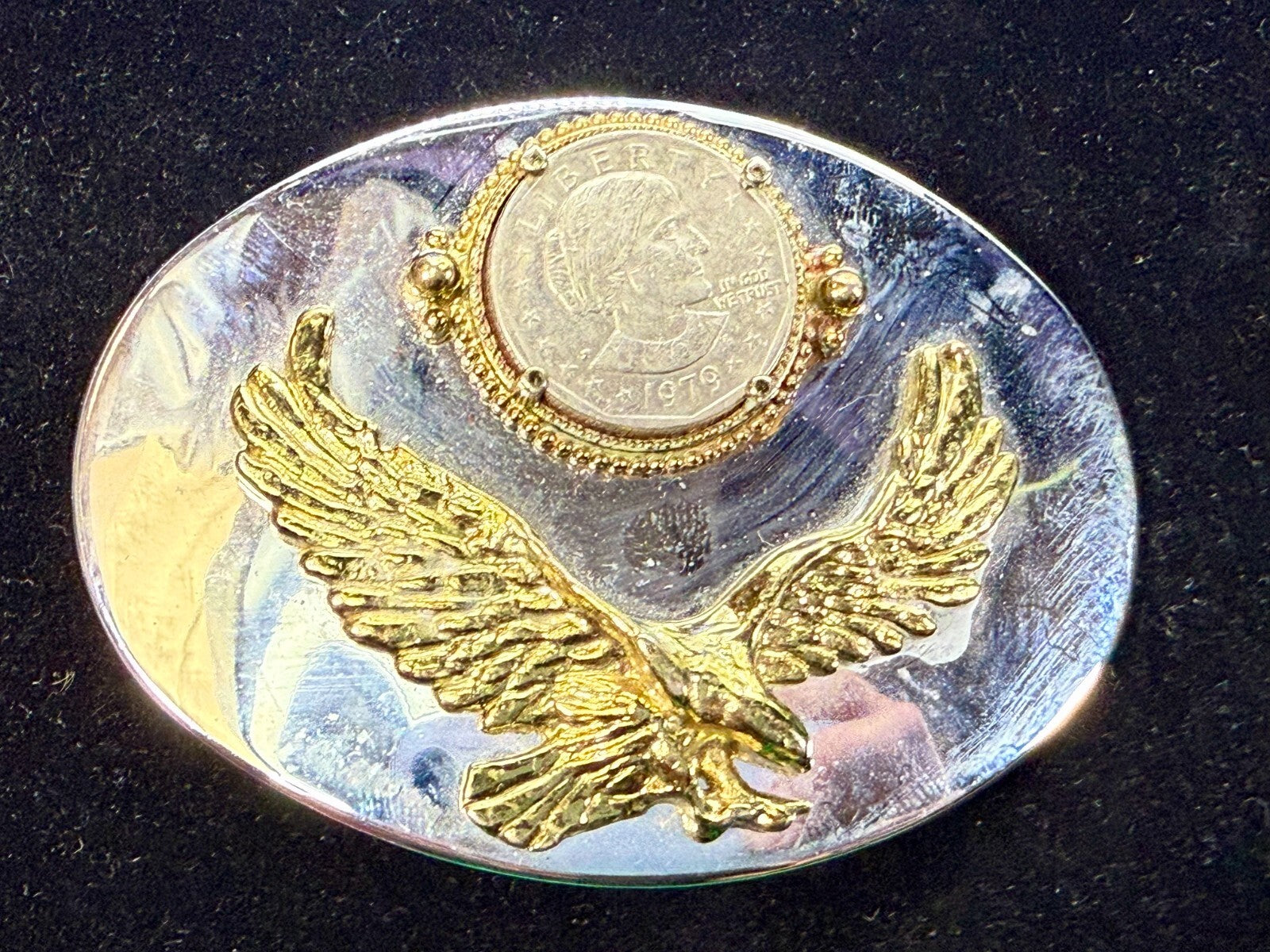 American Bald Eagle 1979 Susan B. Anthony Dollar Coin Collector Belt Buckle