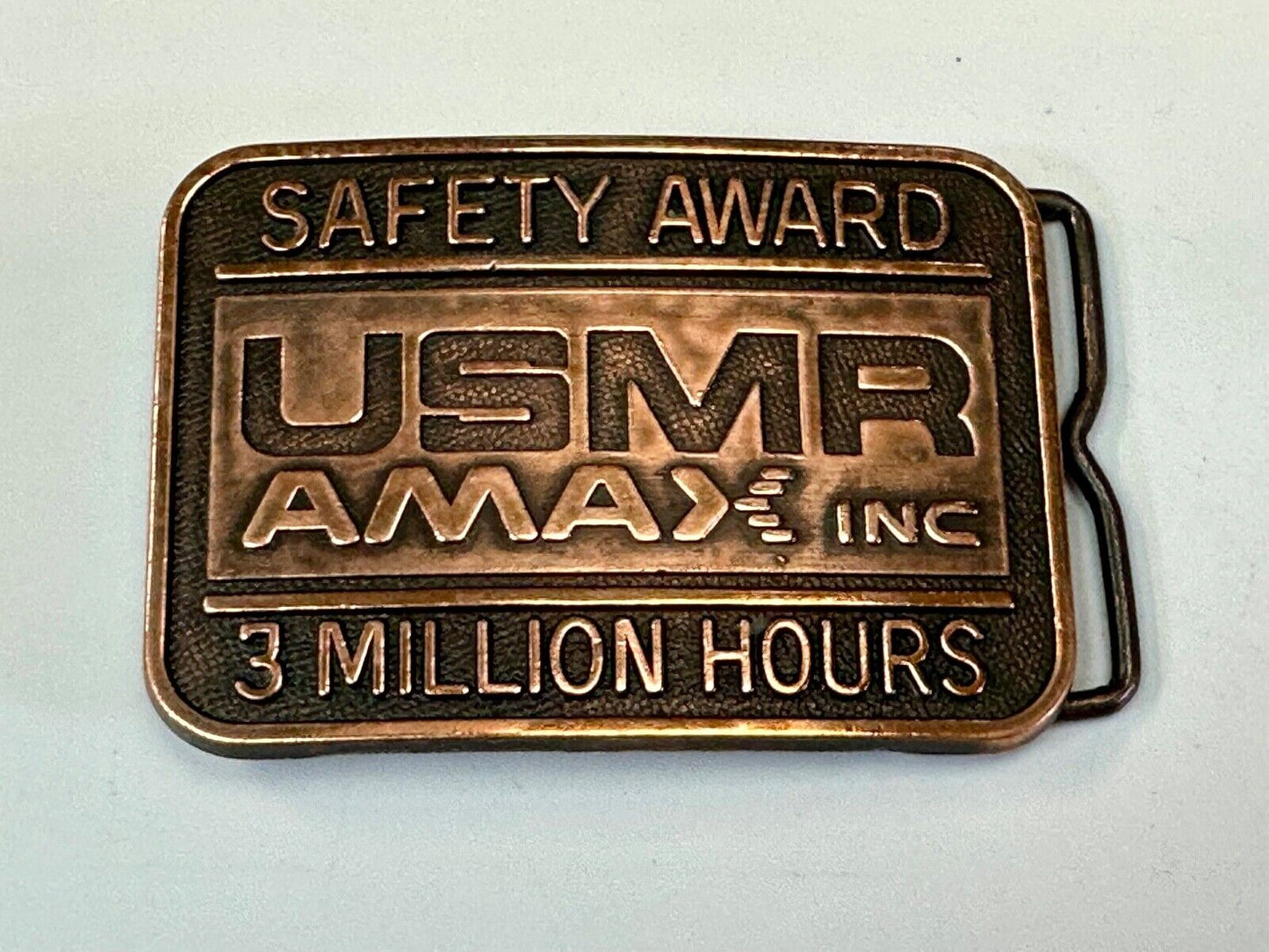USMR AMAX inc 3 million safety award vintage belt buckle by RJ