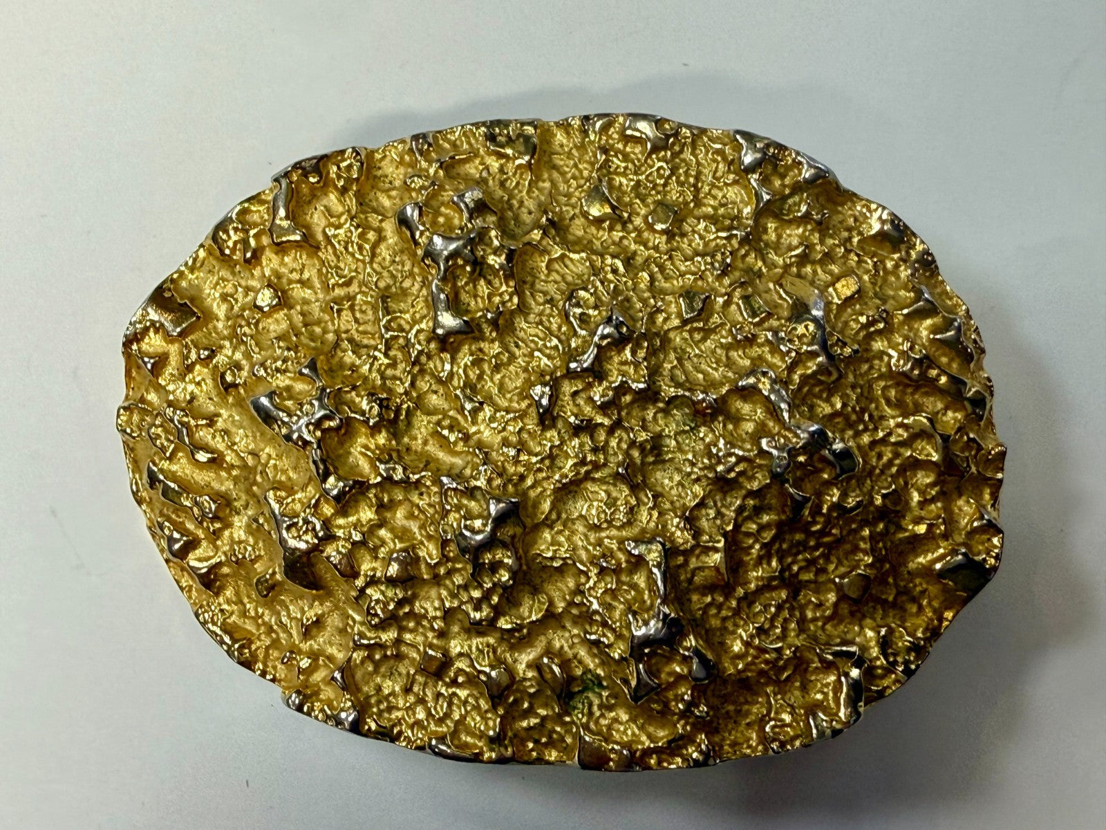 Texas Purities Nugget Textured Metal Gold Color Oval Belt Buckle