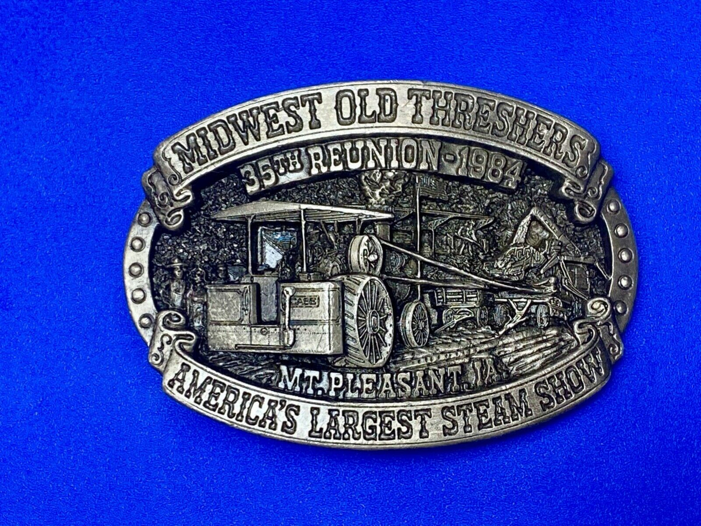Americas largest Steam show  Midwest Old Settlers and Threshers Assn belt buckle