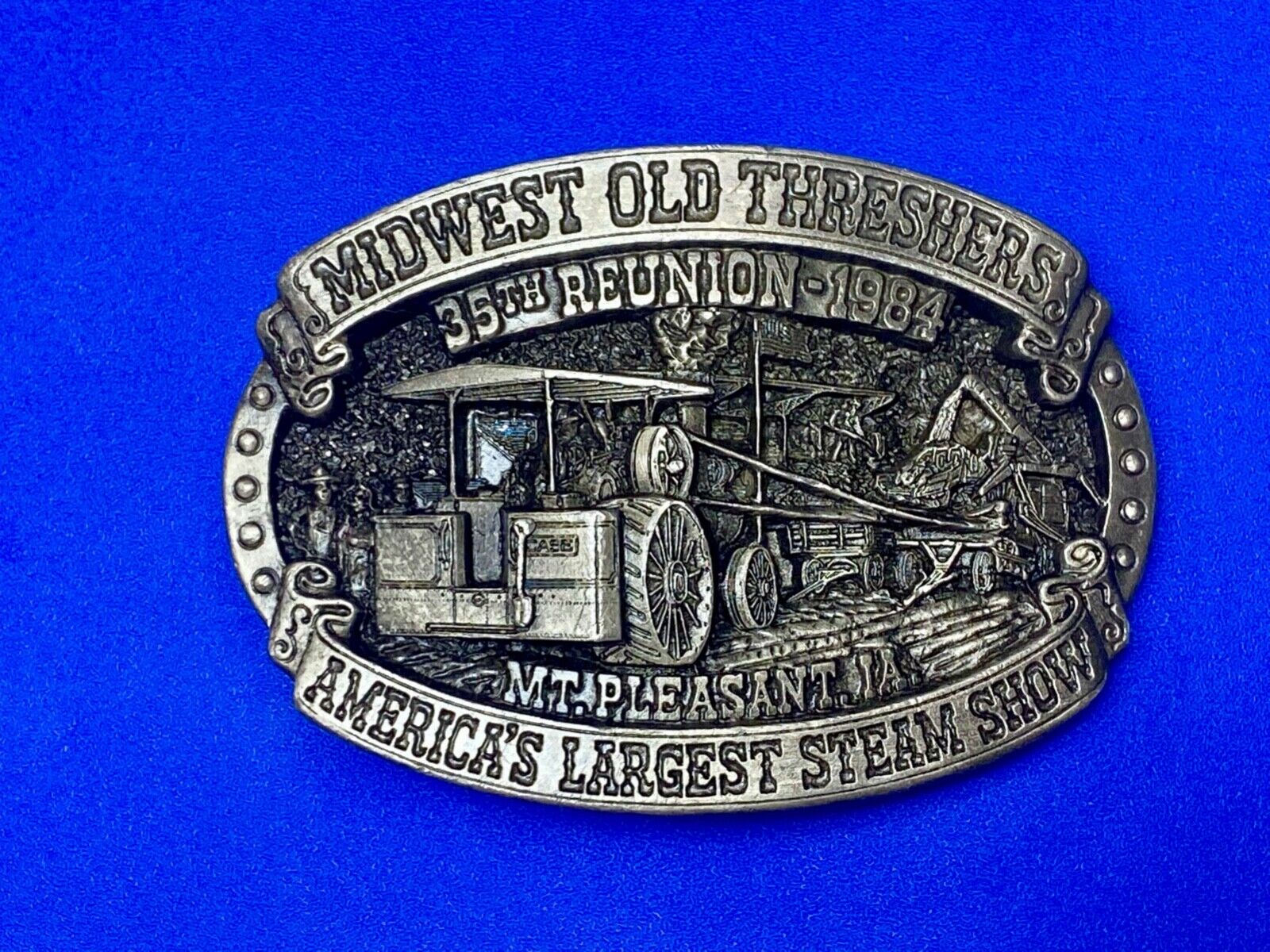 Americas largest Steam show  Midwest Old Settlers and Threshers Assn belt buckle