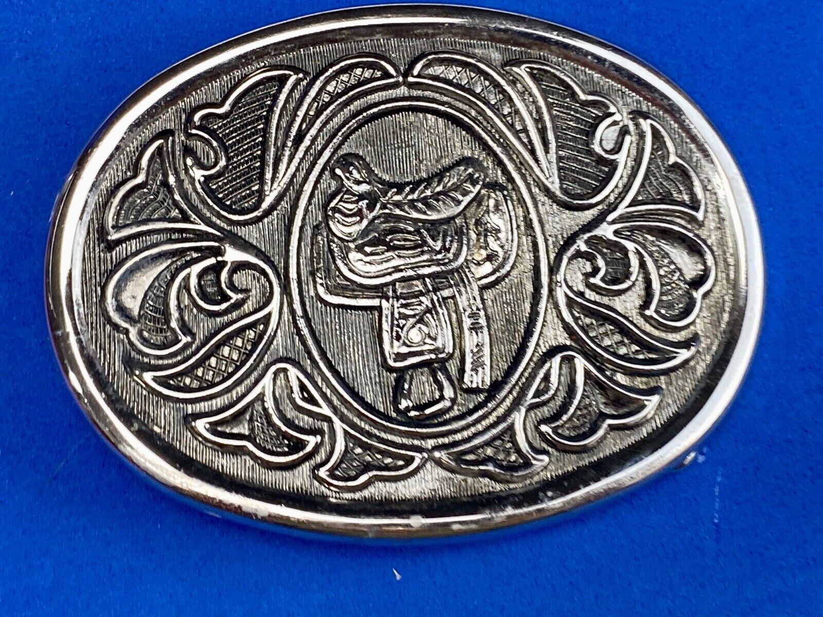 Avon Silver Color Belt Buckle W/Horse Saddle Design Cowboy Western Rodeo 