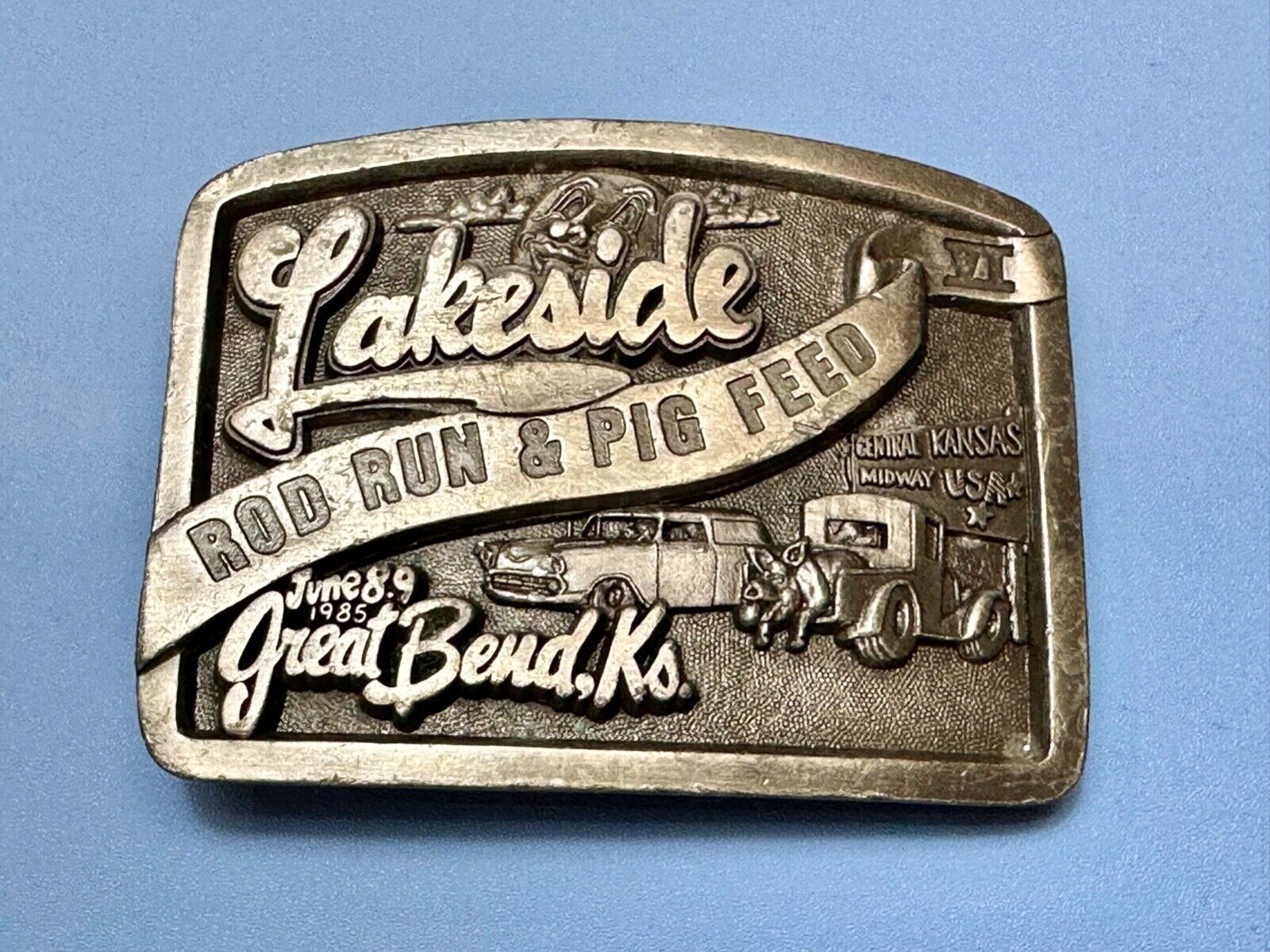 Vintage Kansas Lakeside Rod run and pig feed #4. Great Bend Kansas belt buckle