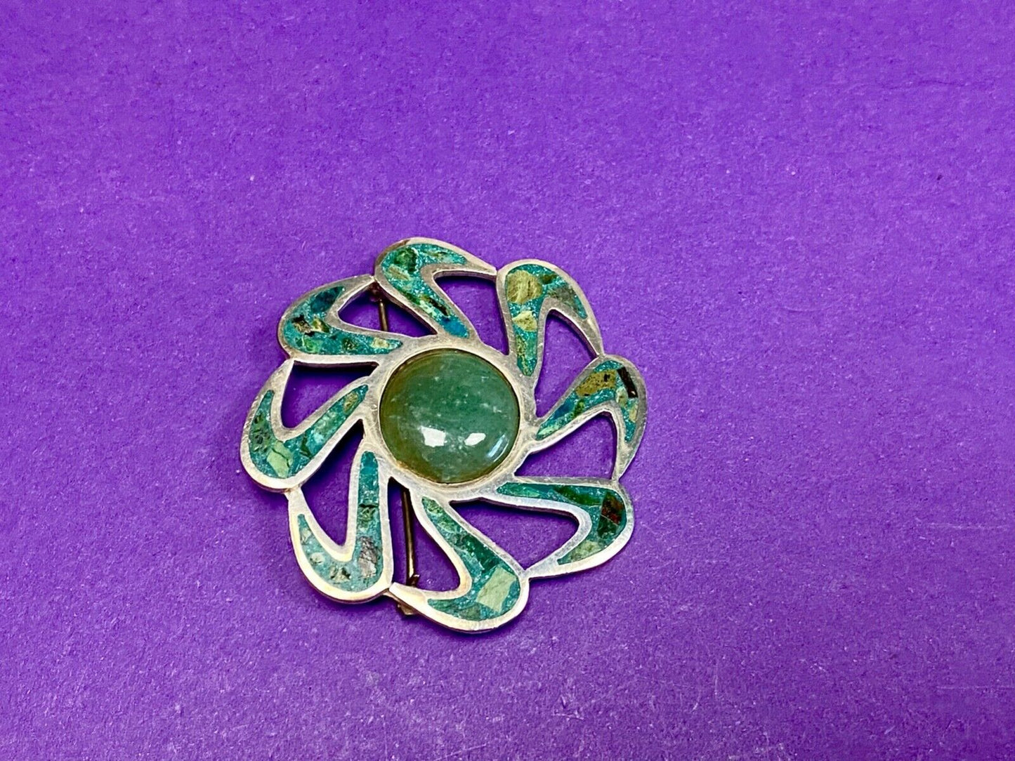 Unique Stone Chip Inlaid 925 Taxco Tr-43 Sterling Mexico Brooch