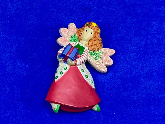 Angel With Christmas Presents Gifts Vintage Brooch Pin Colorful By Agc Fairy?
